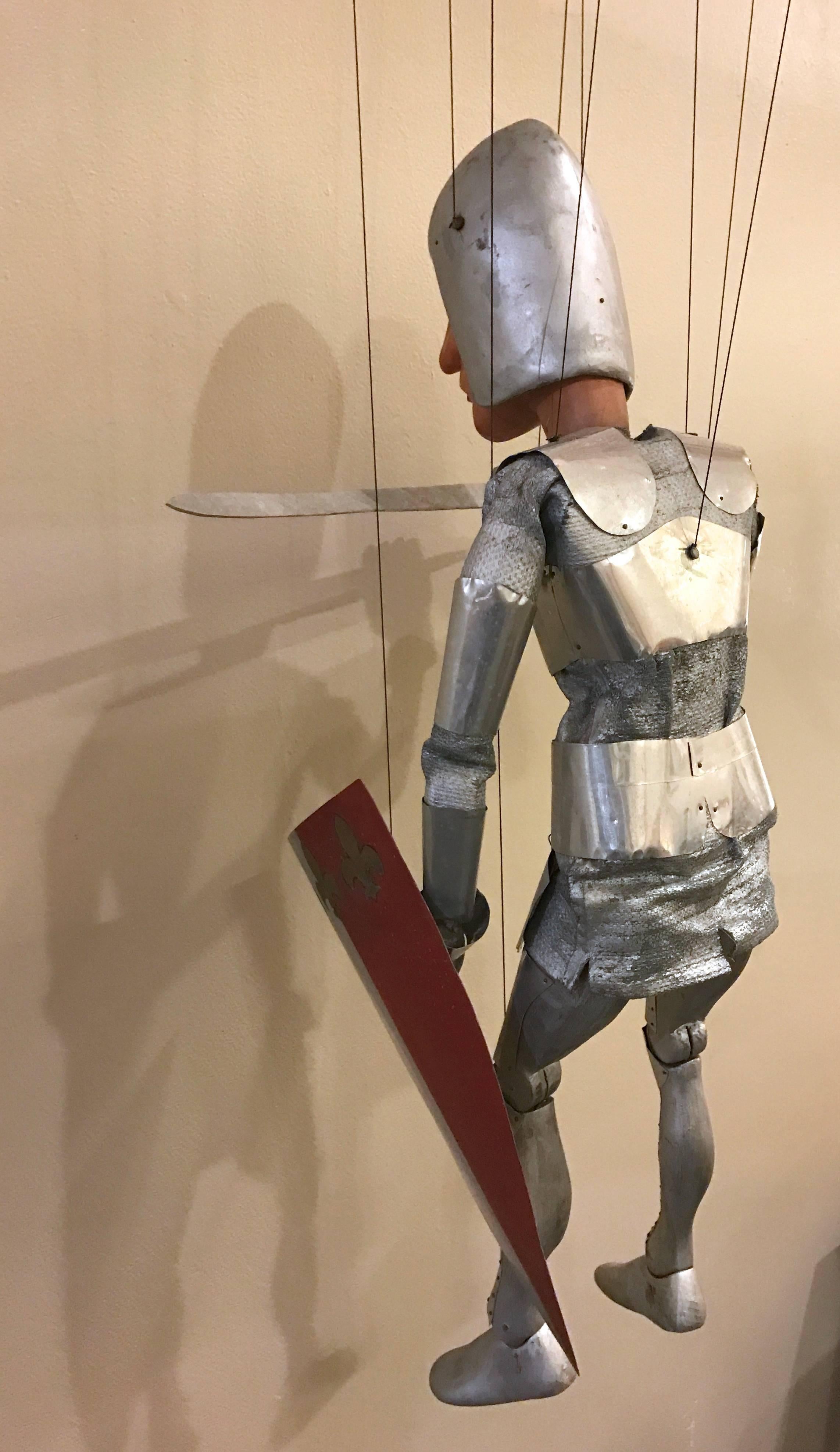 Aluminum 1960s Artists Crafted Medieval Knight Puppet by Stan Felman
