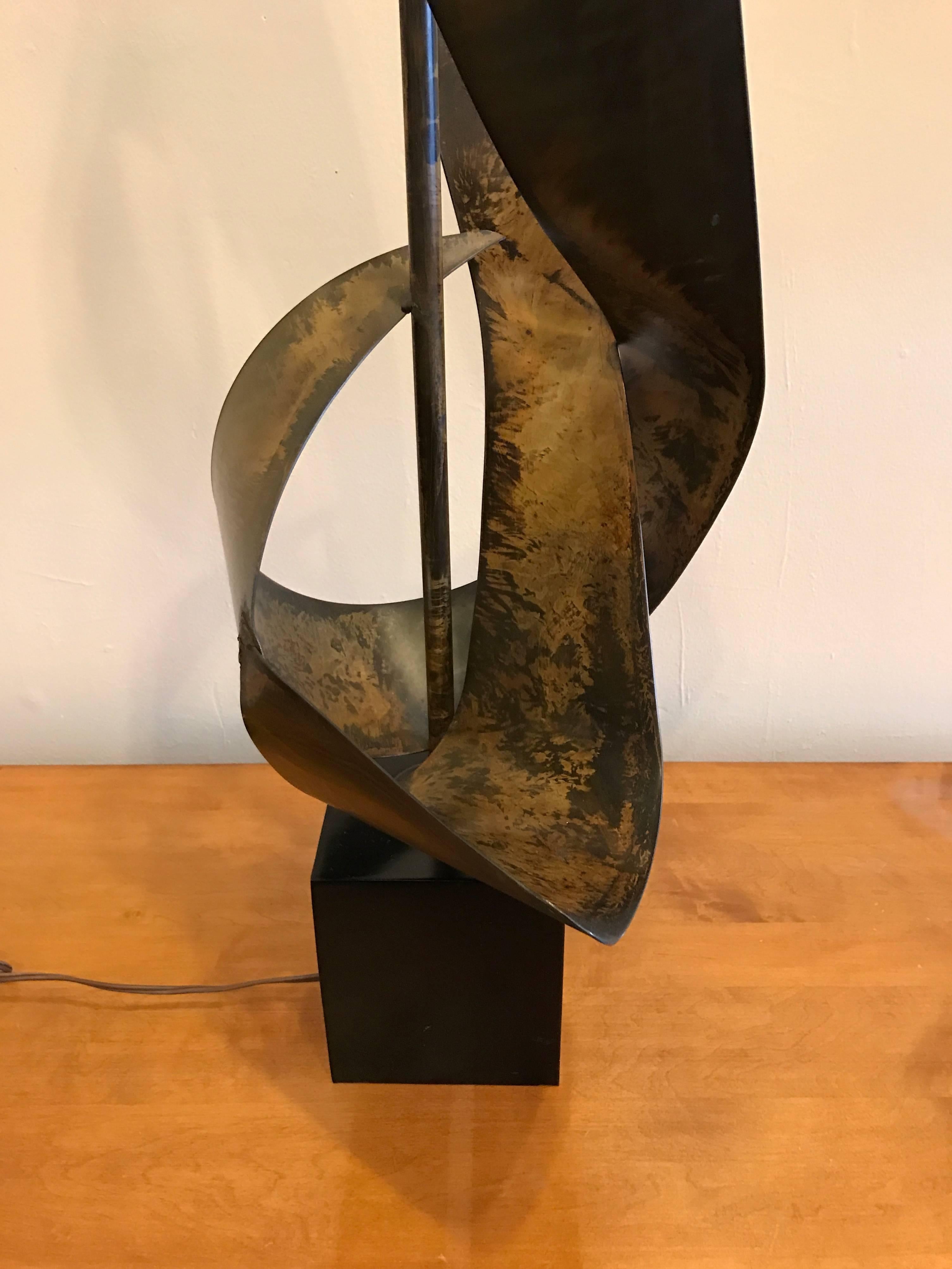 Metal Brutalist Ribbon Sculpture Lamp by Harry Balmer for Laurel