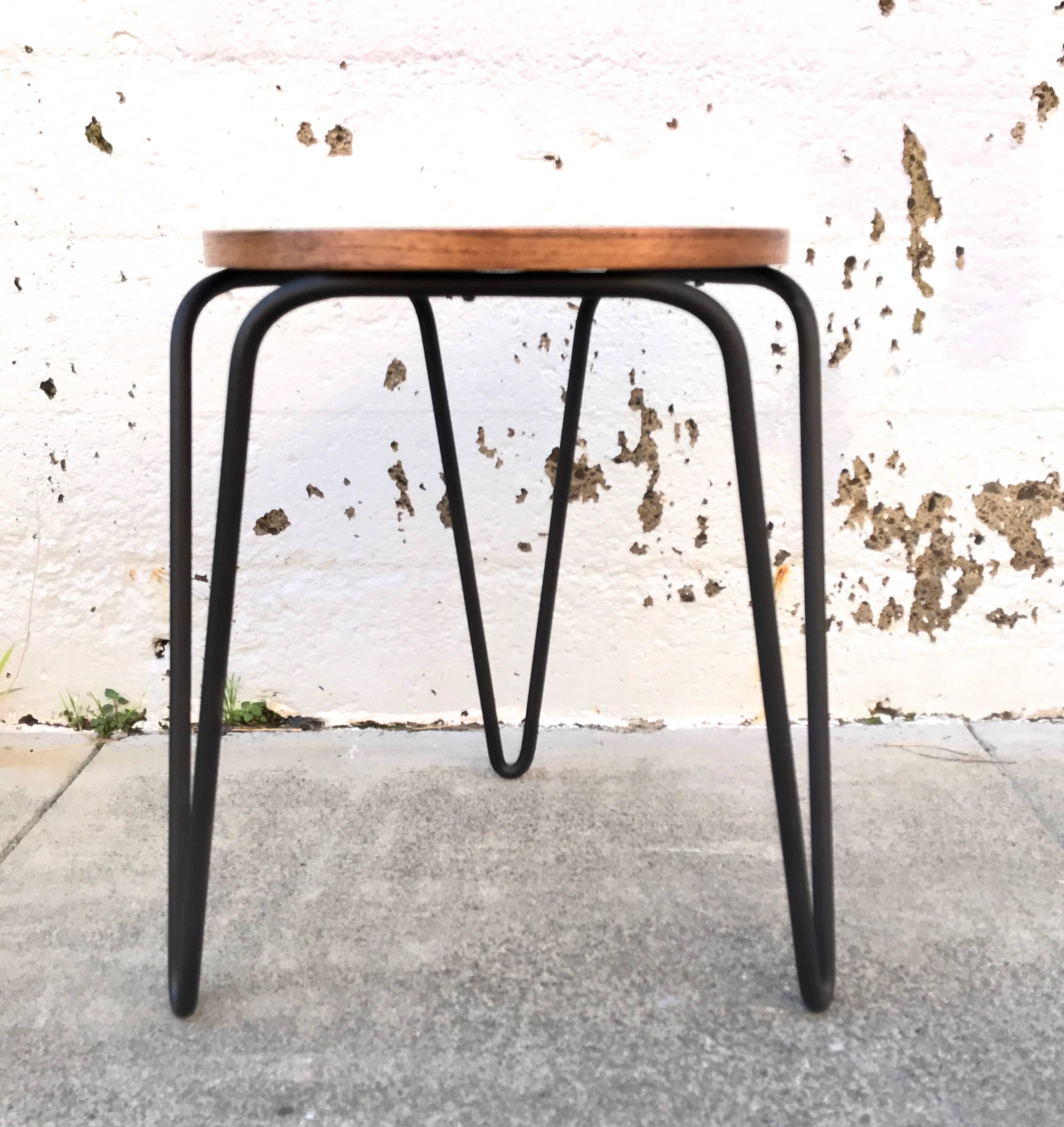 Oiled Florence Knoll Hairpin Leg Stool