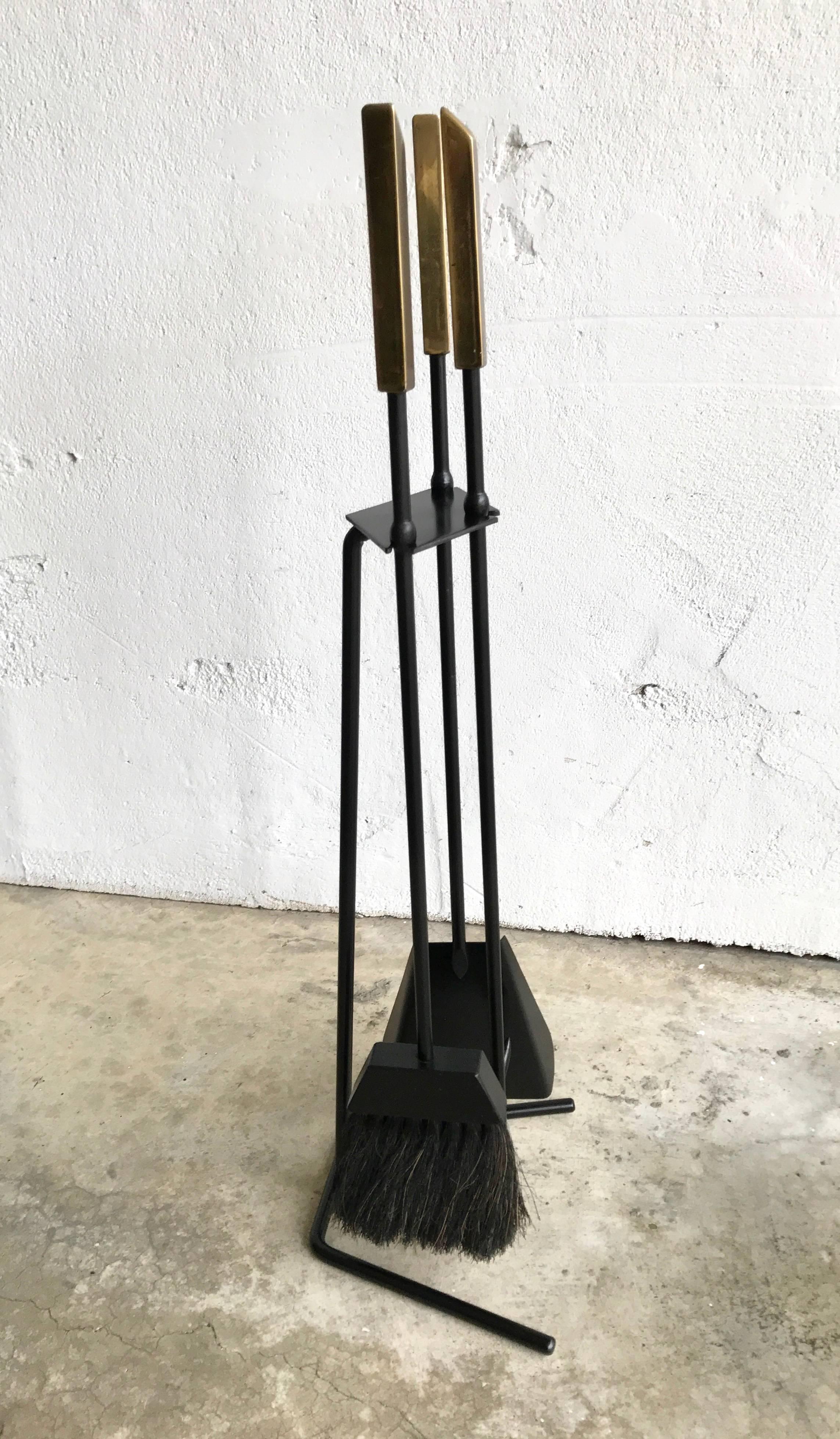 Mid-Century Modern 1950s Modern Brass Handled Fireplace Tools