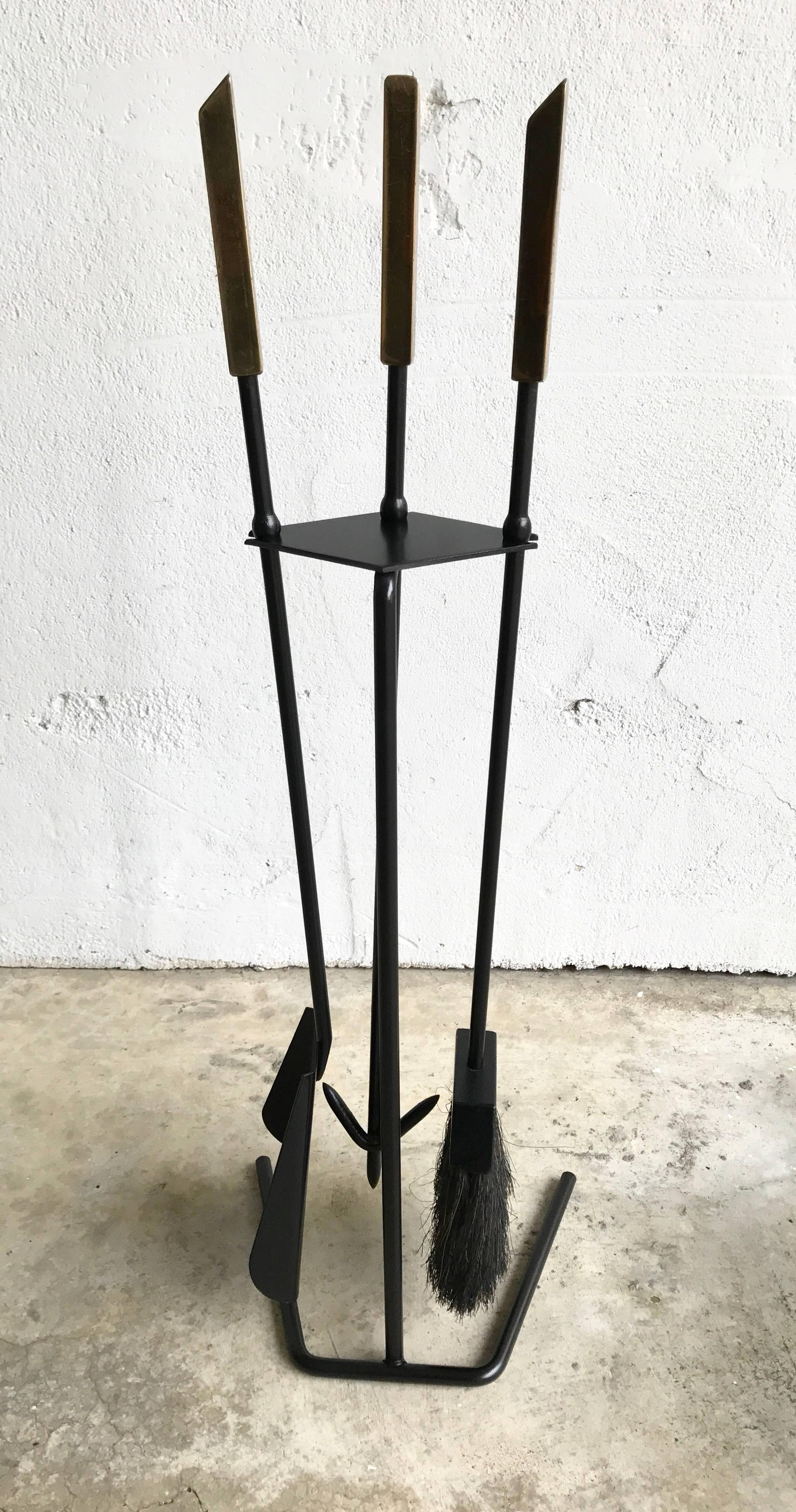 Painted 1950s Modern Brass Handled Fireplace Tools