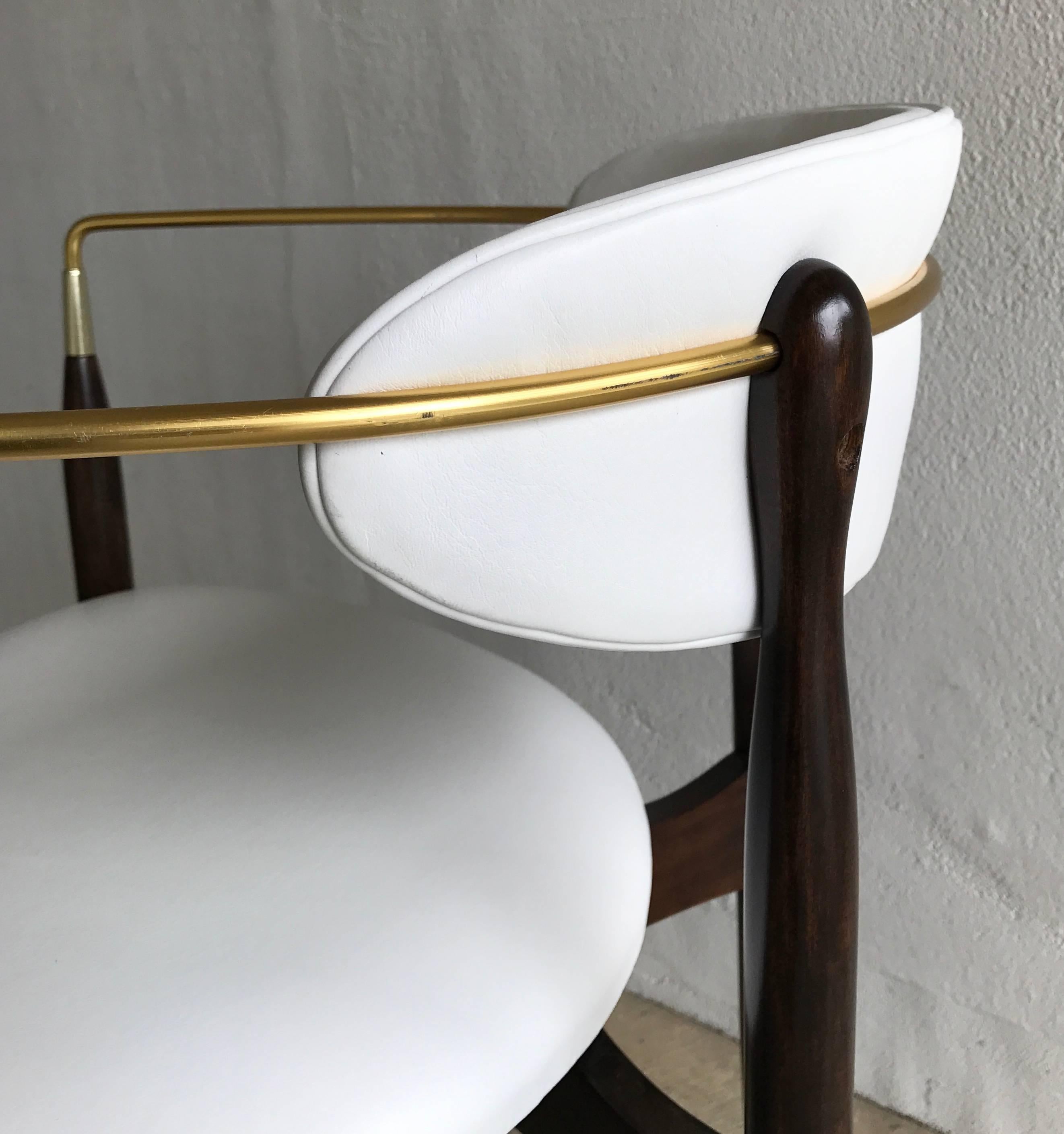 Brass Dan Johnson Armchair for Selig in White Leather