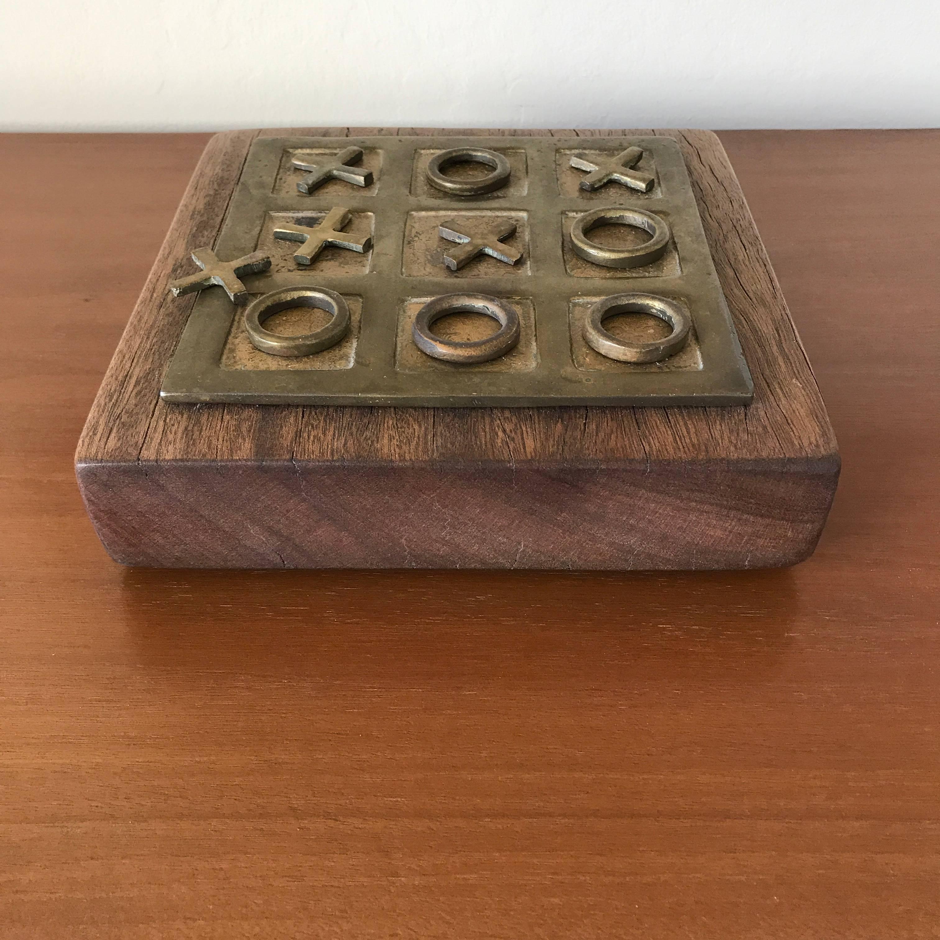 Handmade Brass and Wood Tic Tac Toe Game In Excellent Condition In San Francisco, CA