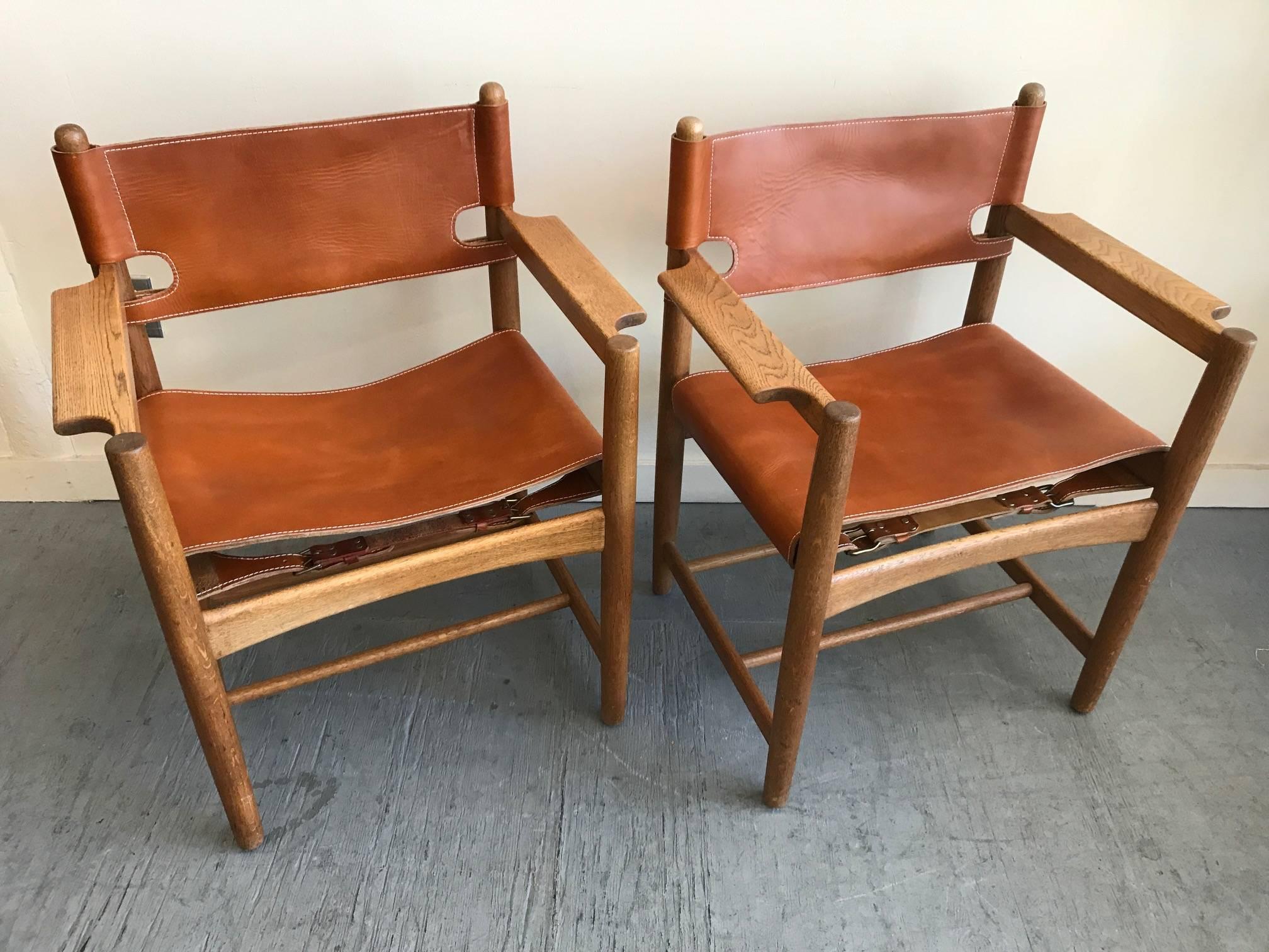 Børge Mogensen Leather Safari Chairs, Denmark, 1960s In Excellent Condition In San Francisco, CA