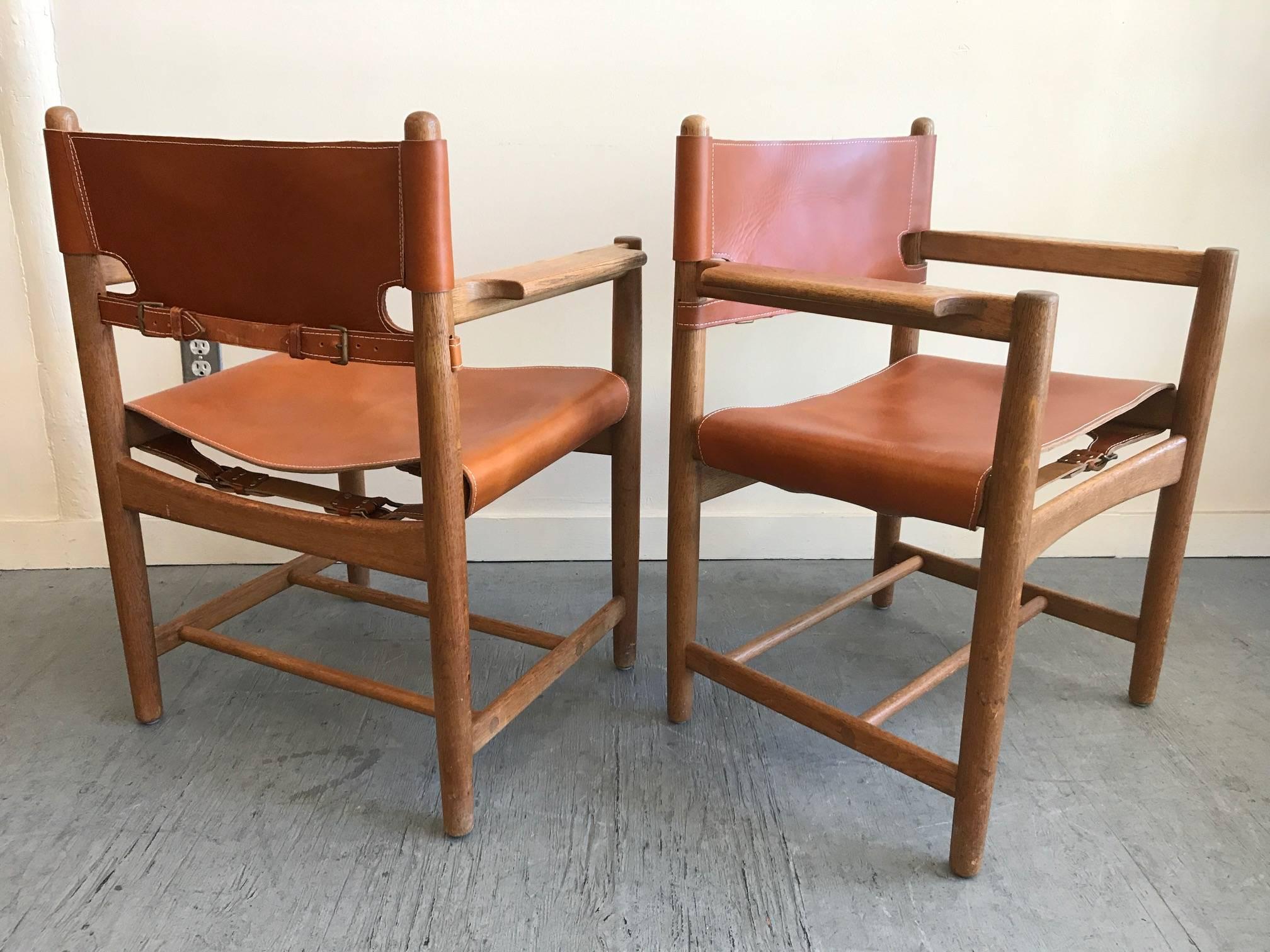 Mid-20th Century Børge Mogensen Leather Safari Chairs, Denmark, 1960s