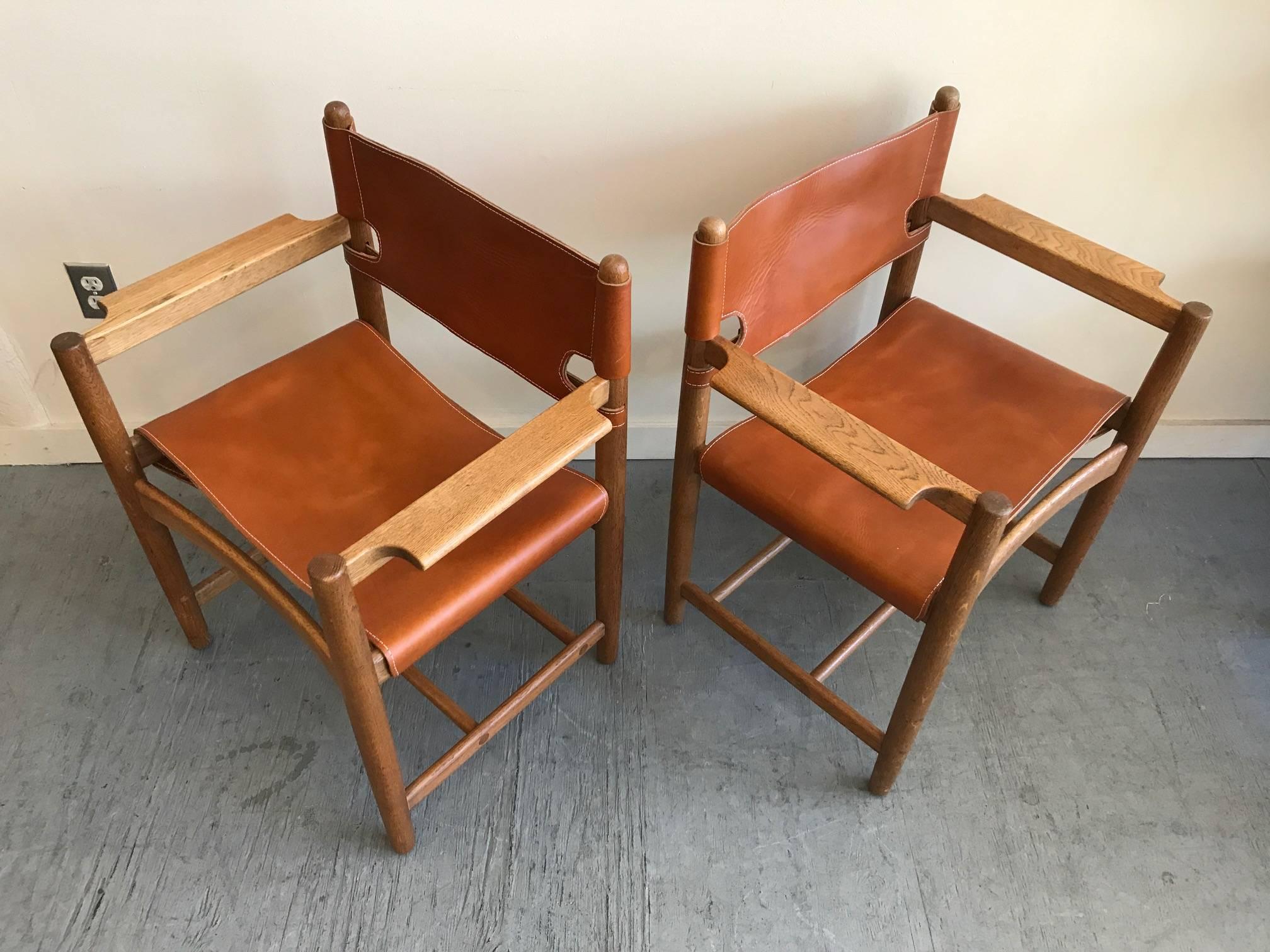 Børge Mogensen Leather Safari Chairs, Denmark, 1960s 1