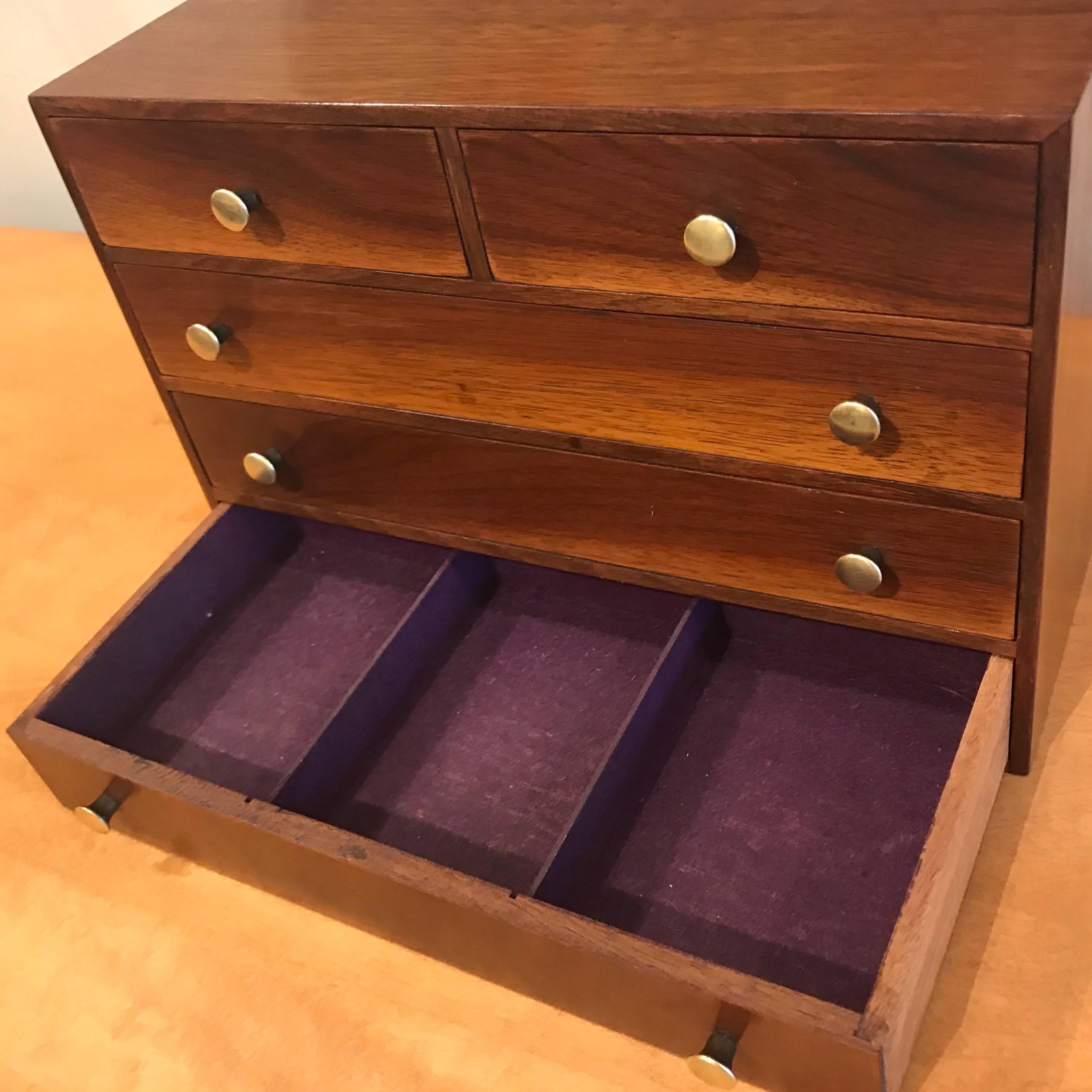 Lacquered Studio Made Brass and Mahogany Modernist Jewelry Box