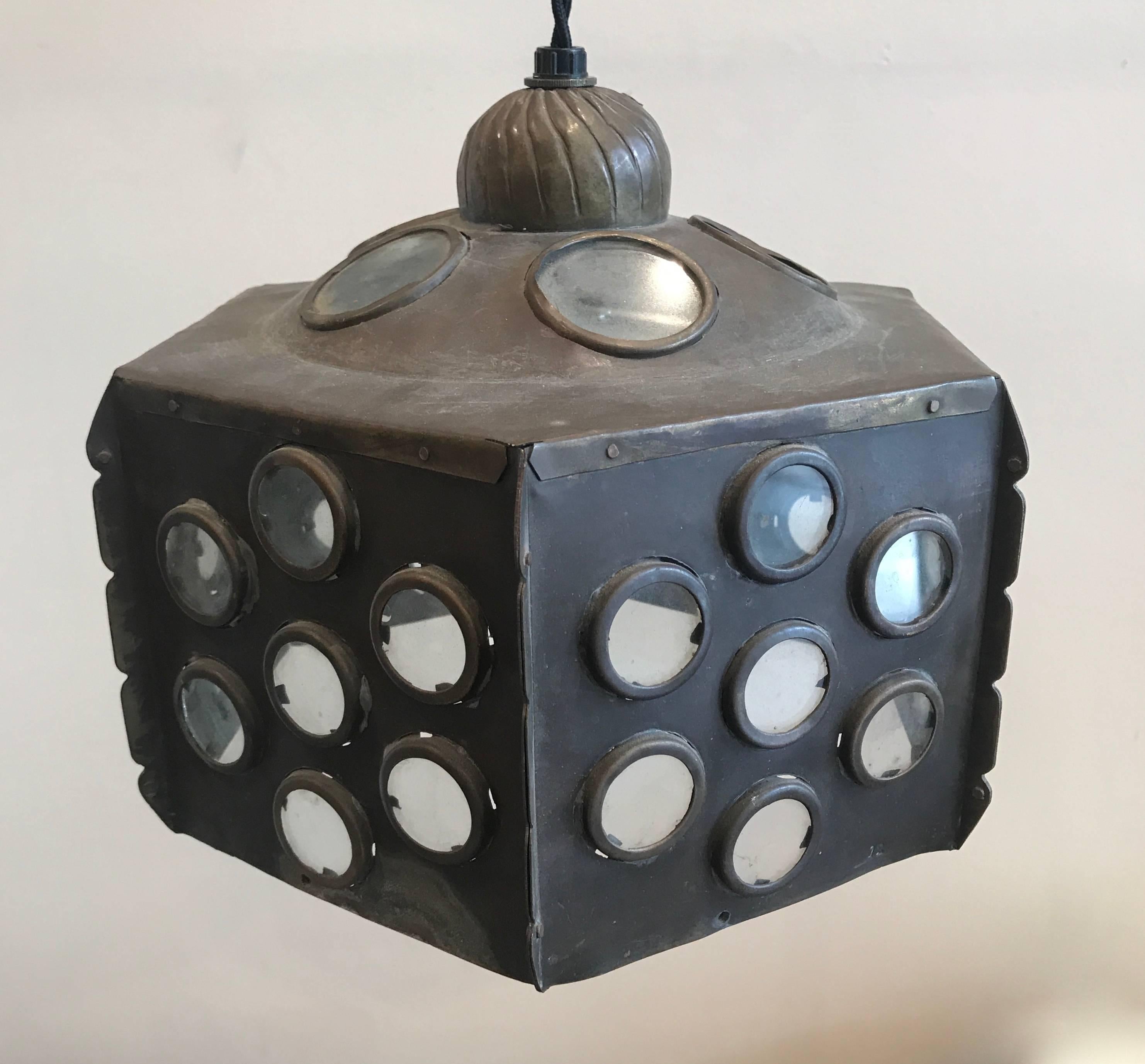 Patinated Brass Hanging Lamp In Good Condition For Sale In San Francisco, CA