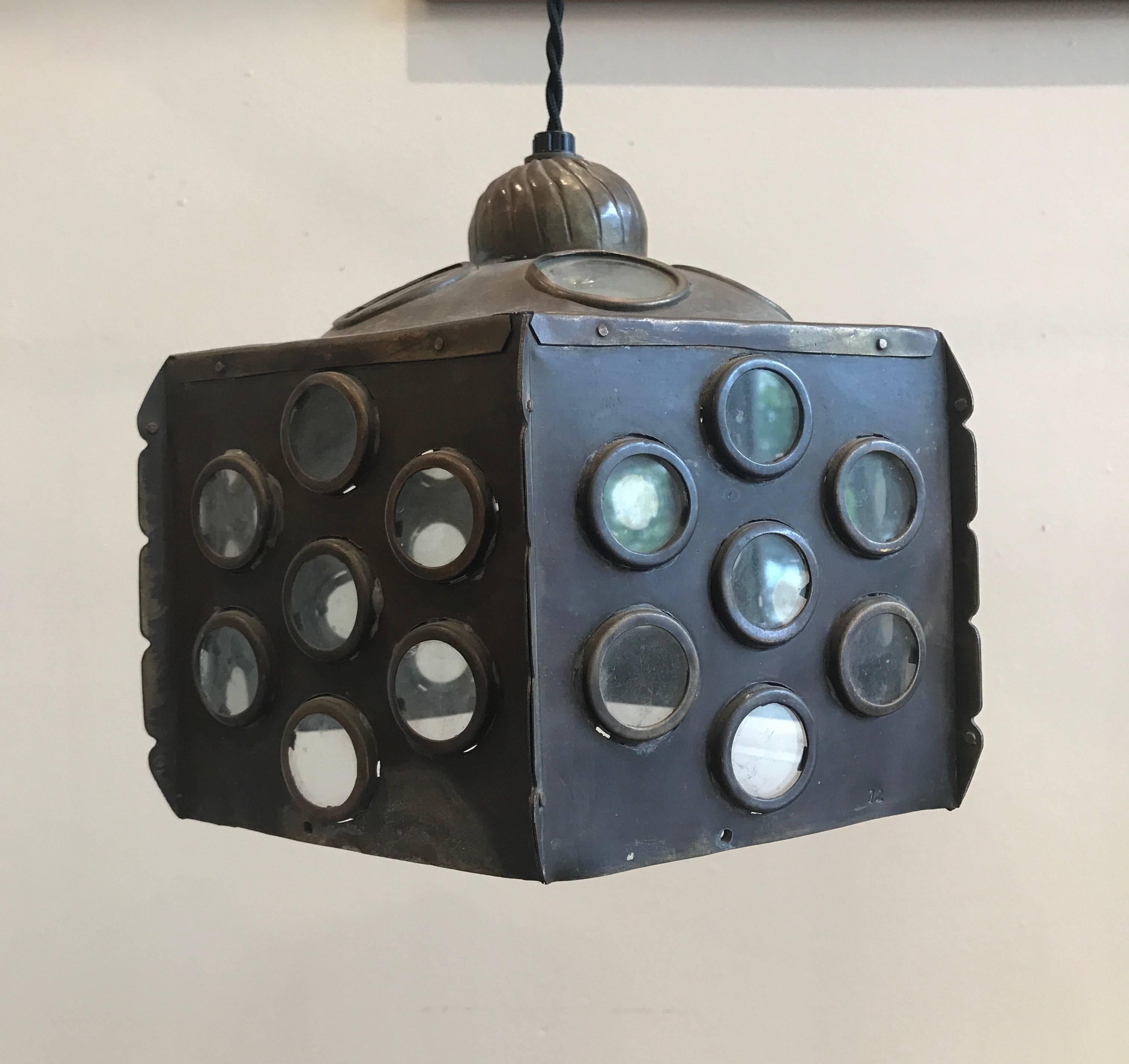 Early 20th Century Patinated Brass Hanging Lamp For Sale