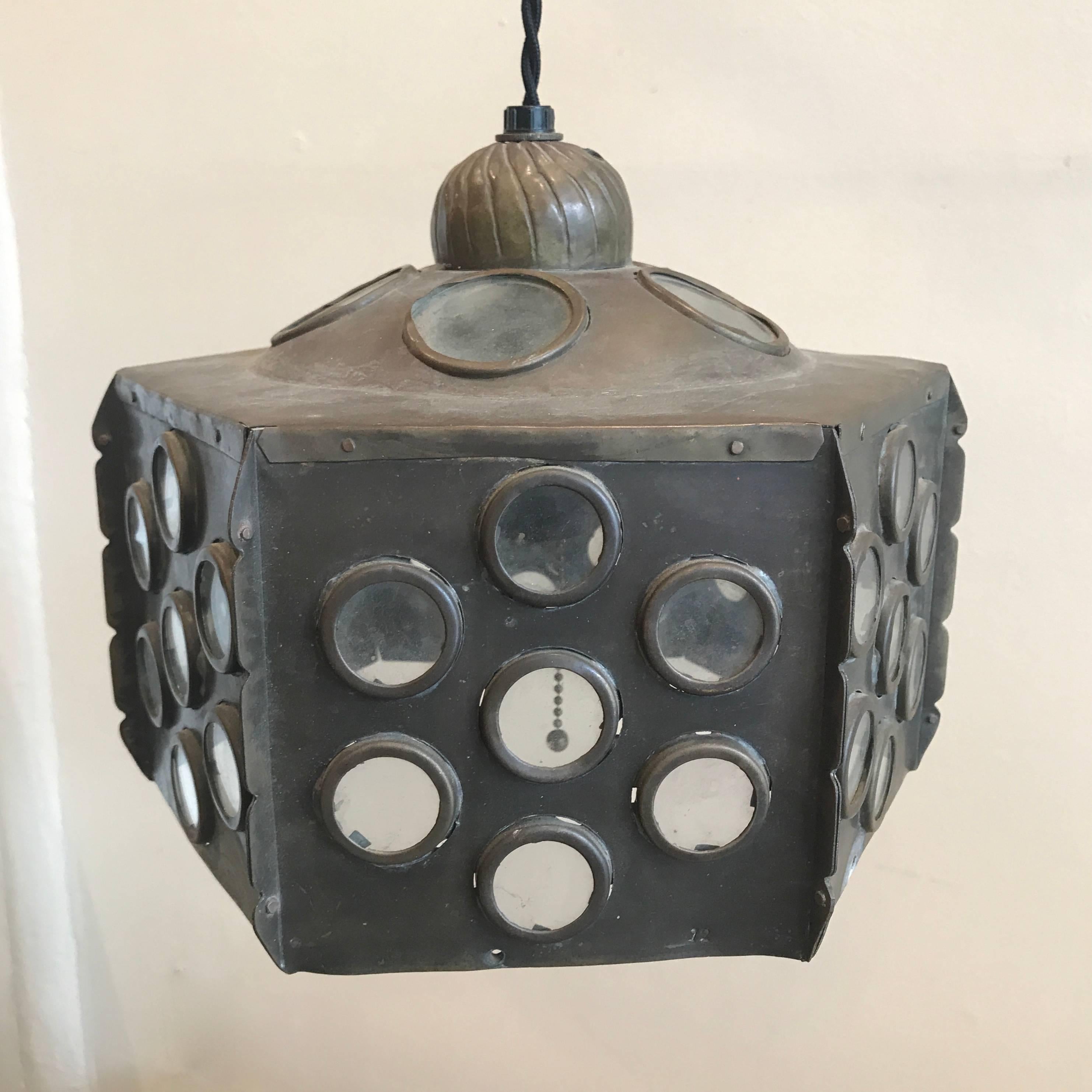 Patinated Brass Hanging Lamp For Sale 1