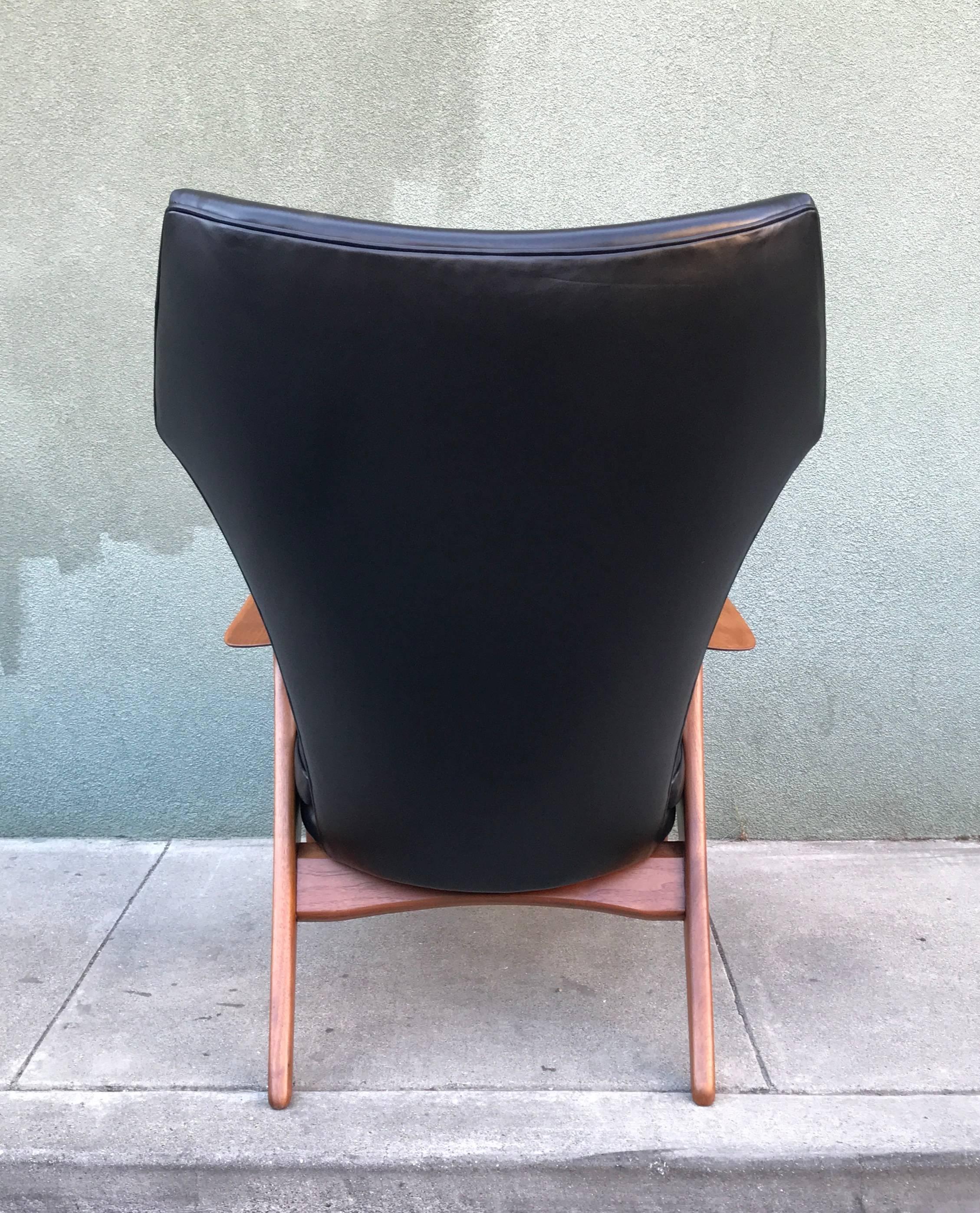 Scandinavian Modern Kurt Ostervig Wingback Leather Lounge Chair For Sale