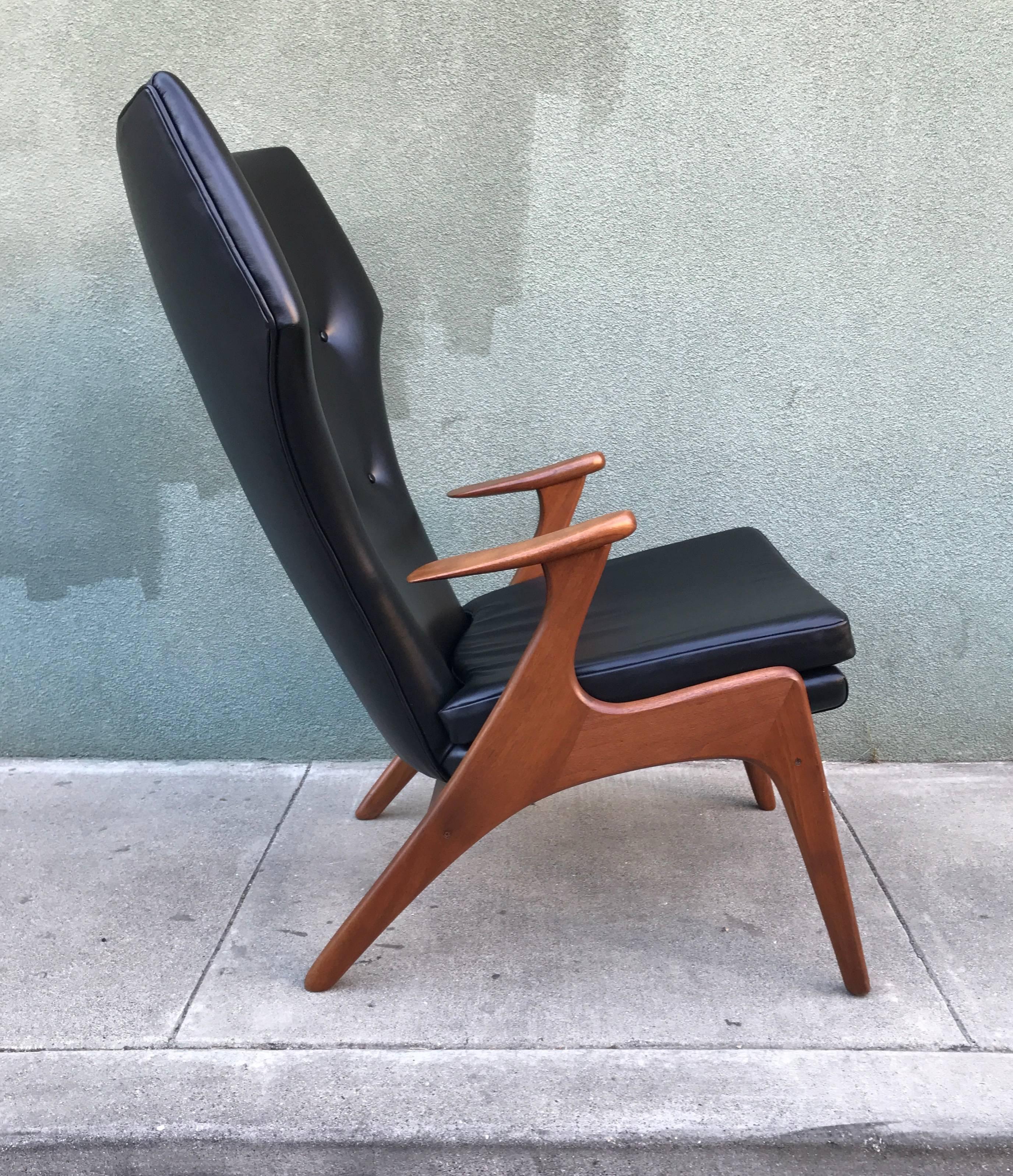 Danish Kurt Ostervig Wingback Leather Lounge Chair For Sale