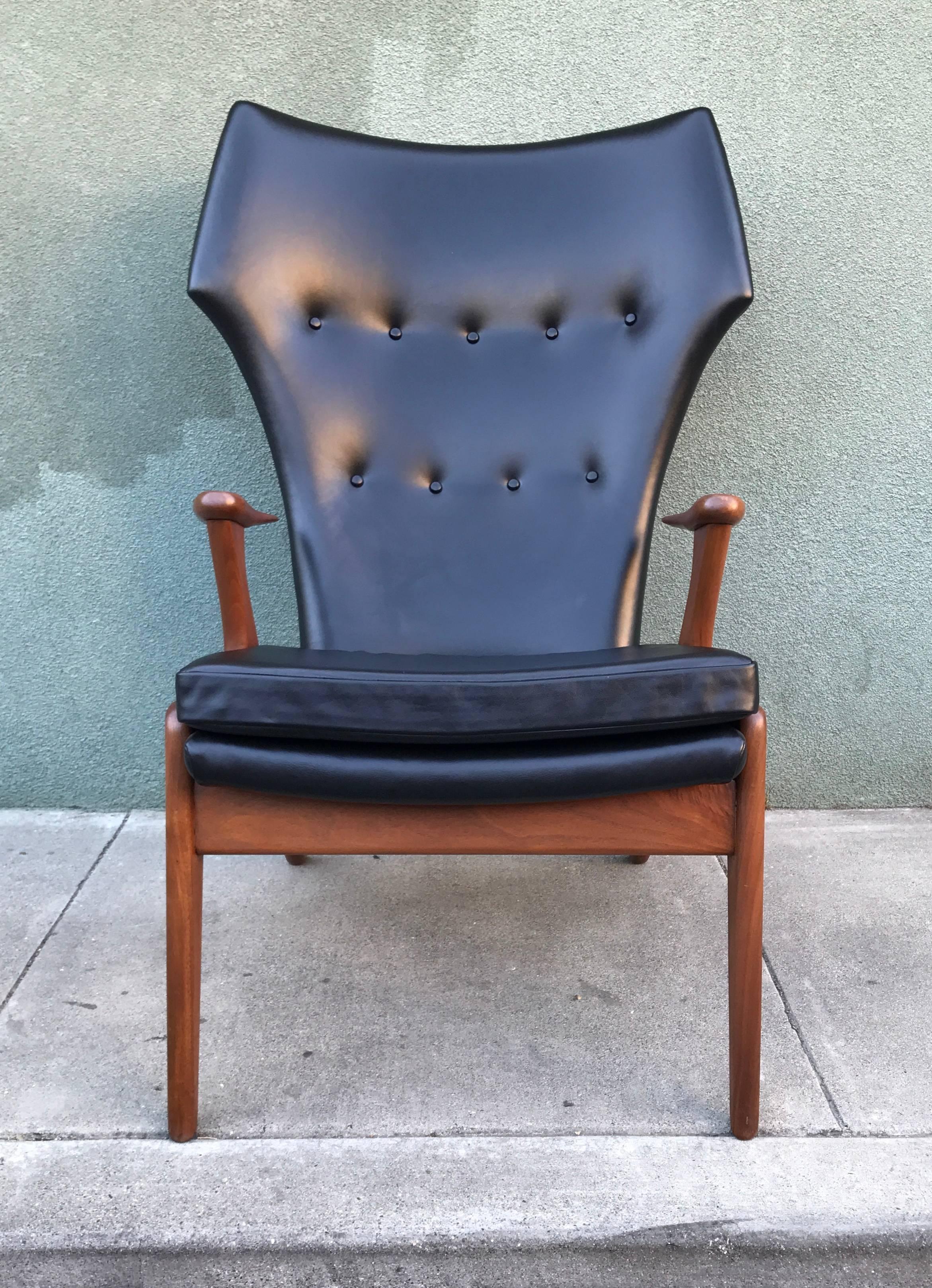 Mid-20th Century Kurt Ostervig Wingback Leather Lounge Chair For Sale