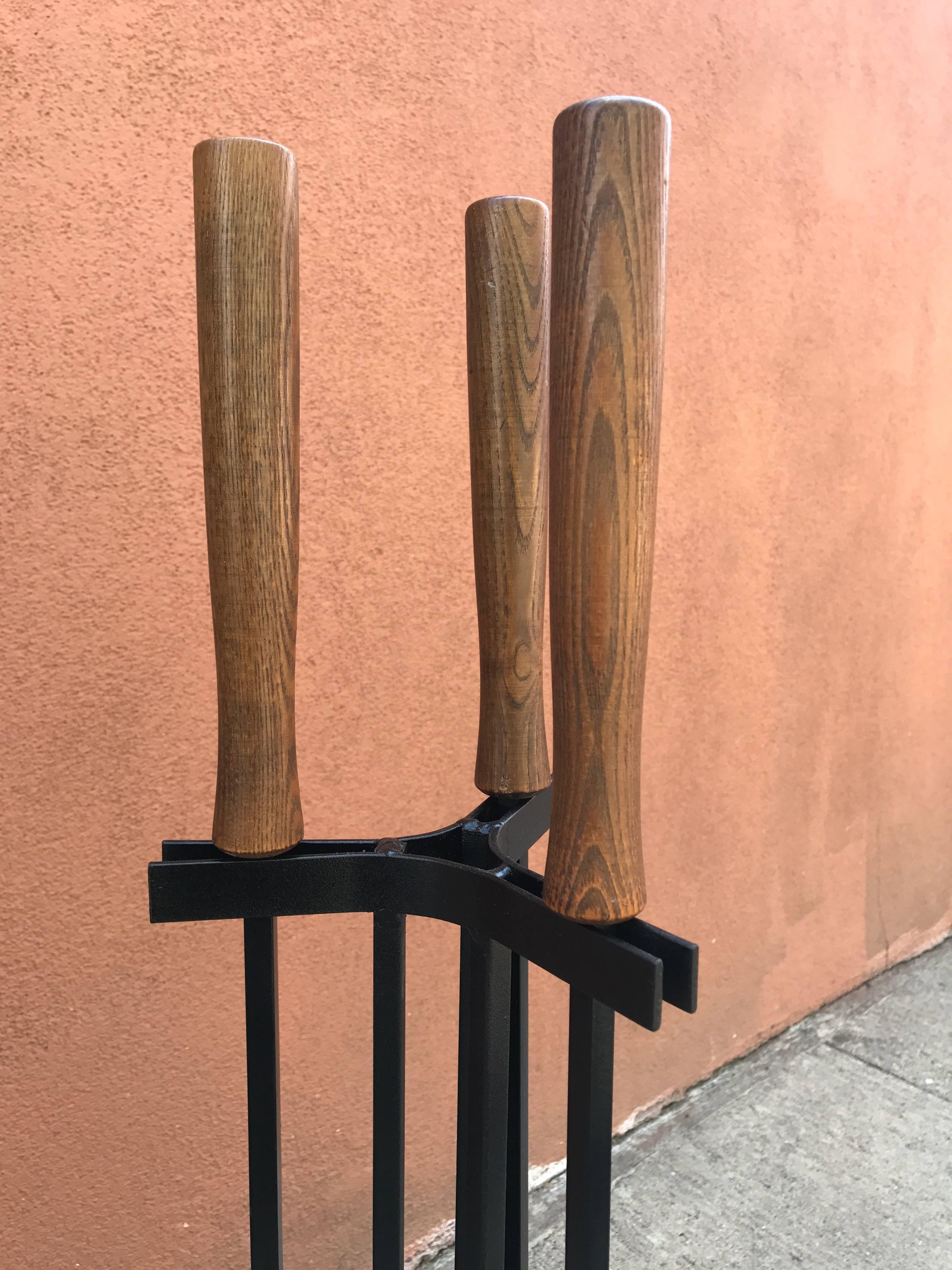 Mid-Century Modern American Modern Iron and Wood Fireplace Tools For Sale