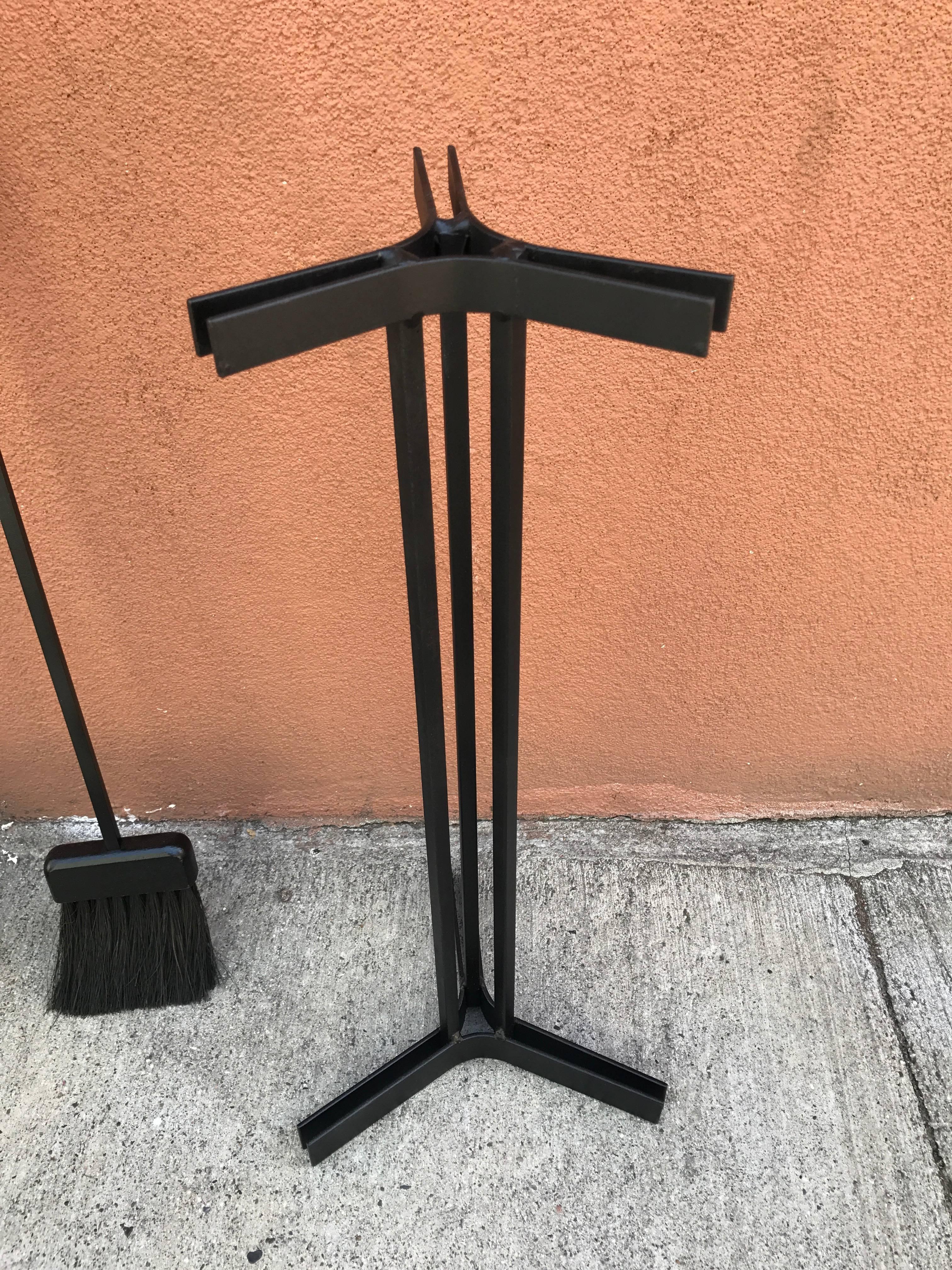 American Modern Iron and Wood Fireplace Tools For Sale 3