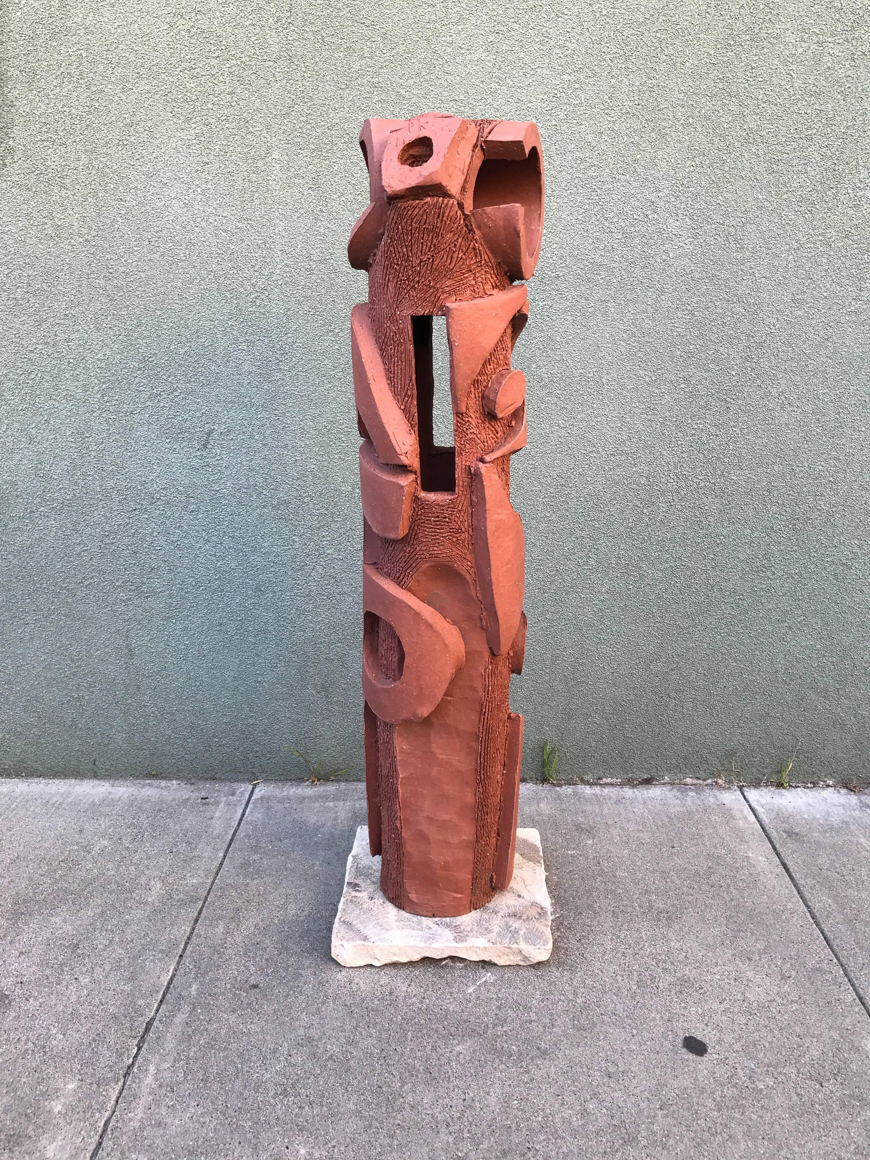 Unglazed Large 1970s, Bay Area Ceramic Abstract or Bruttalist Sculpture TOTEM #1