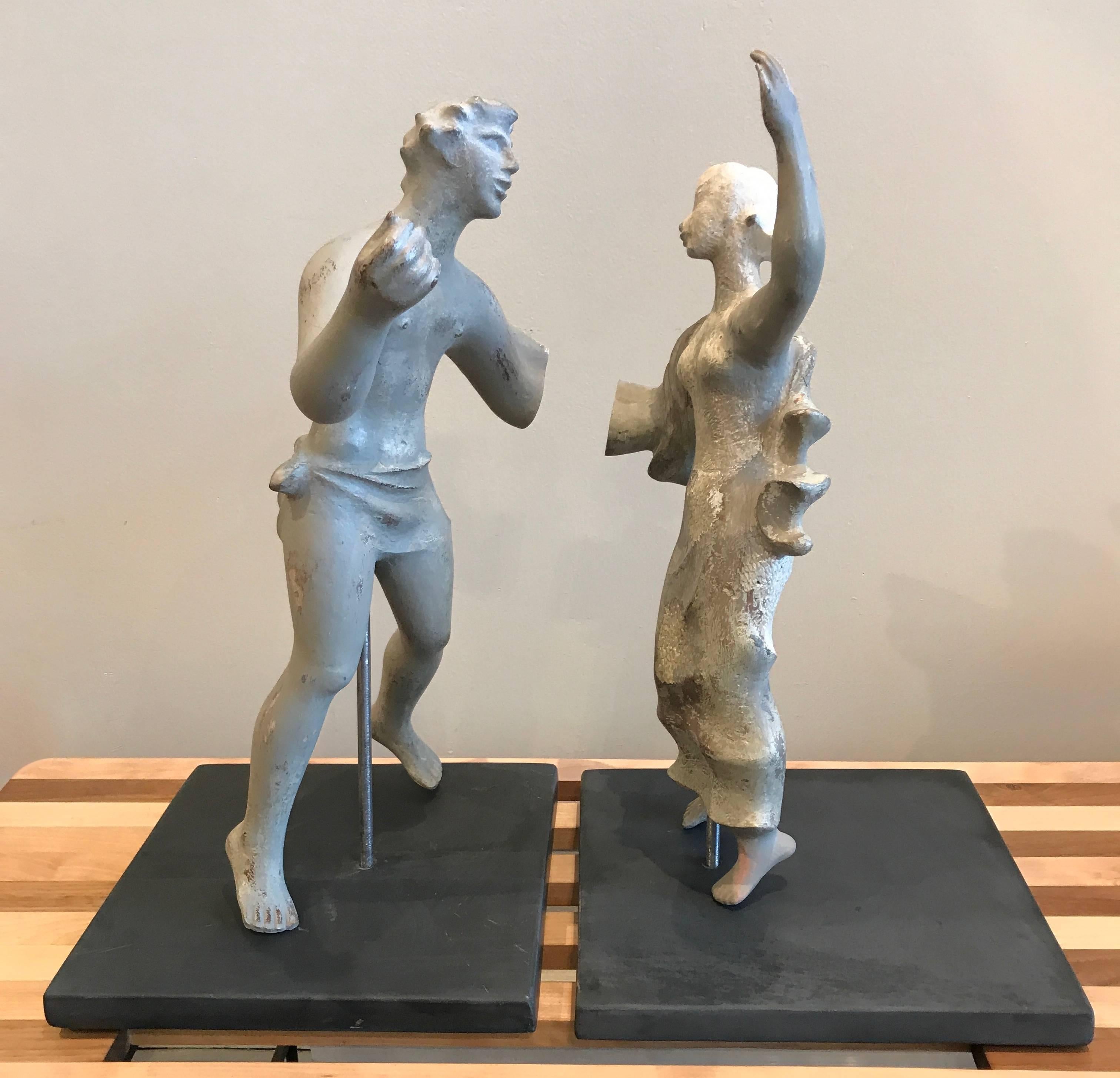 Plaster sculpture Maquettes from the 1930s on slate bases. Maquette study for a larger sculpture in plaster in the style of Bay Area artist Ruth Cravath's work for the 1939 Worlds Fair on Treasure Island. The pair of dancing figures appear to be