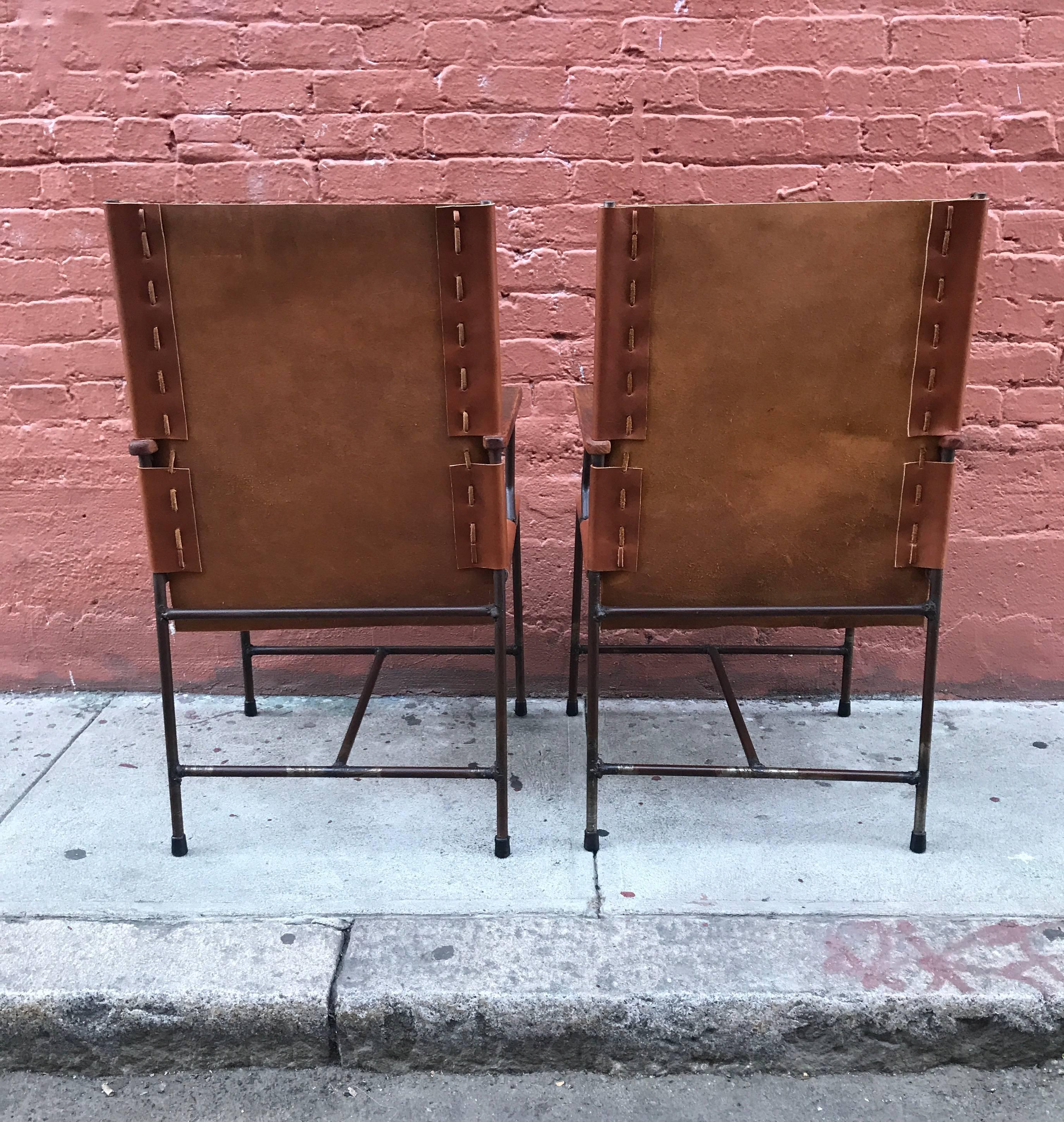 Pair of Mexican Modern Armchairs in Iron and Leather, circa 1950s For Sale 4