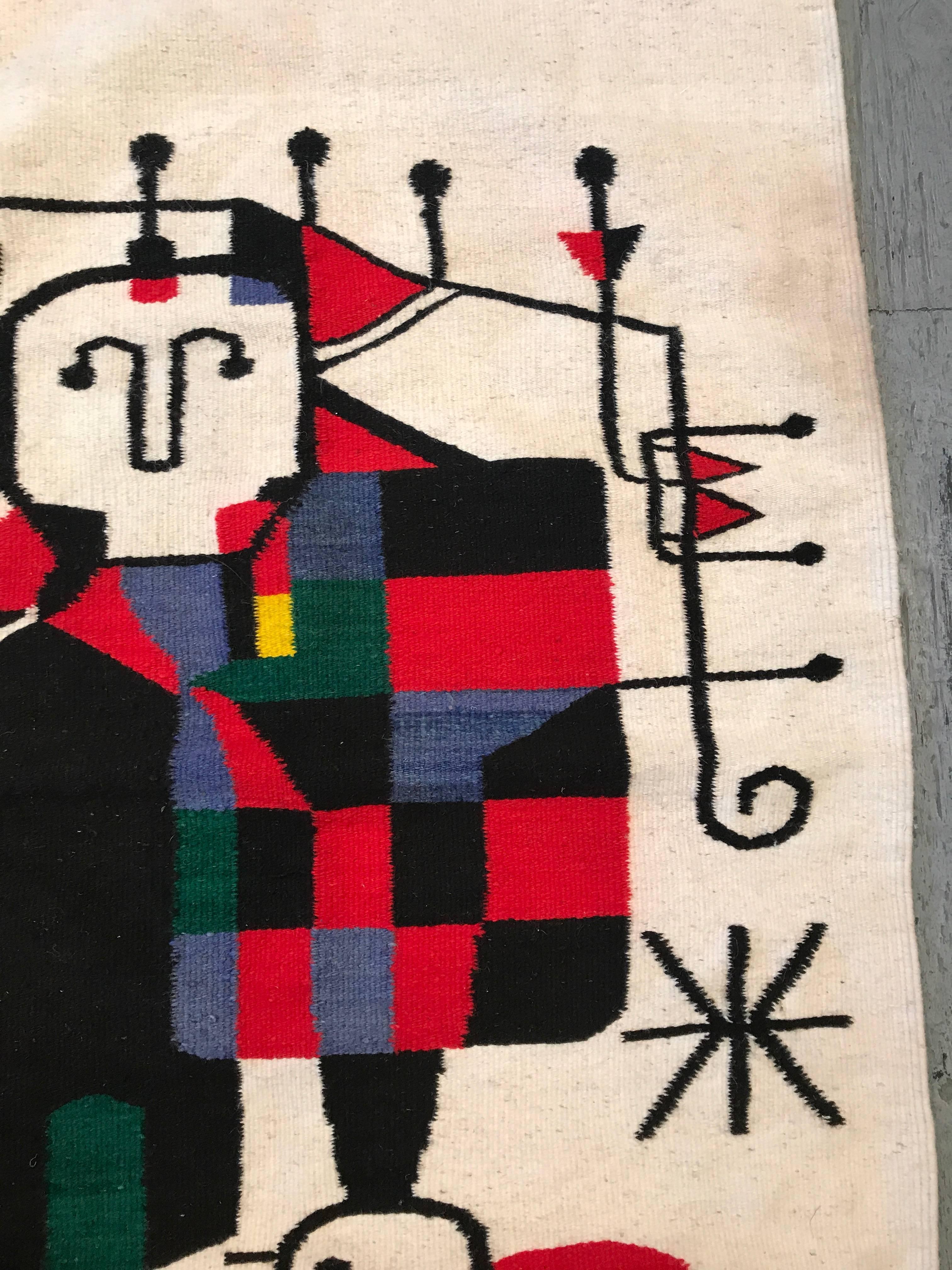 Mid-Century Modern Handwoven Joan Miro Style Tapestry For Sale