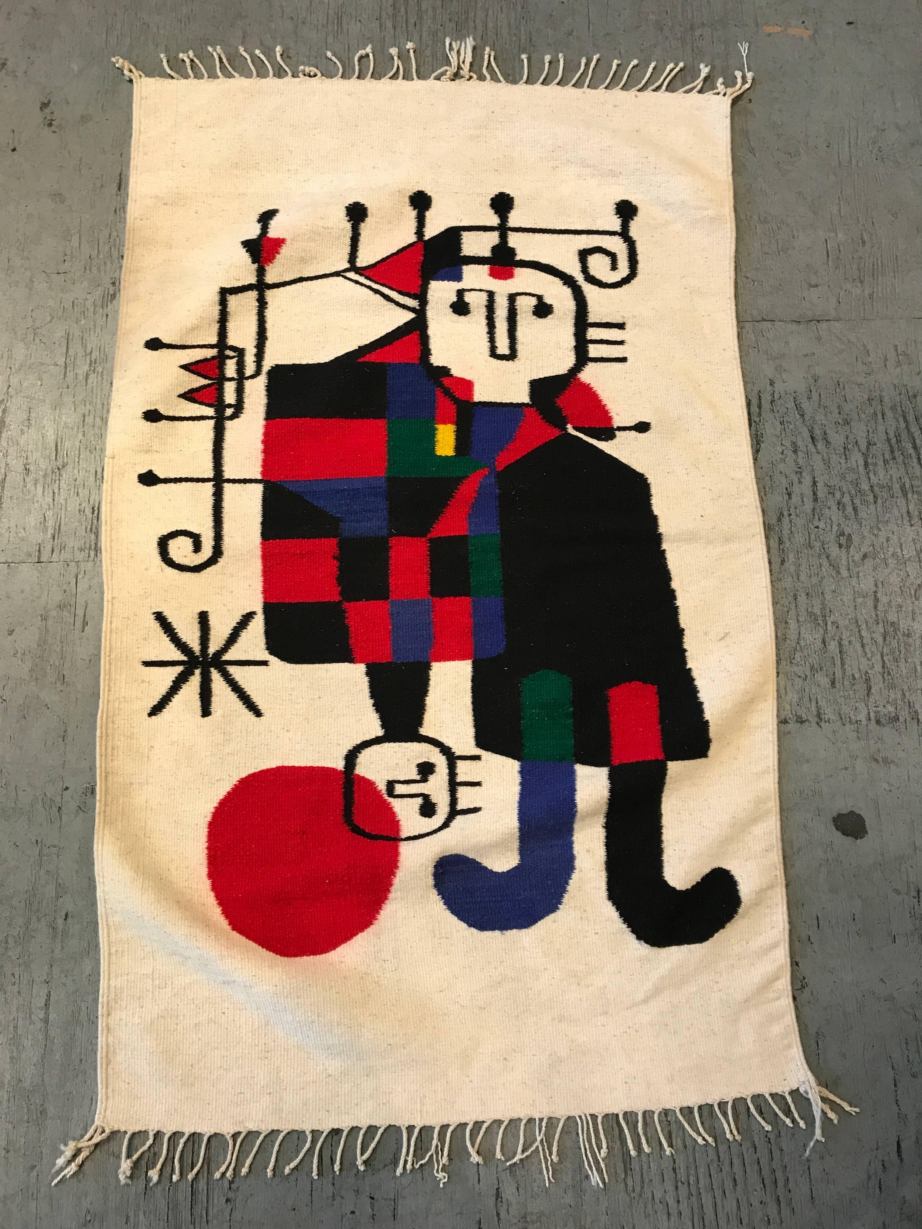 Mexican Handwoven Joan Miro Style Tapestry For Sale