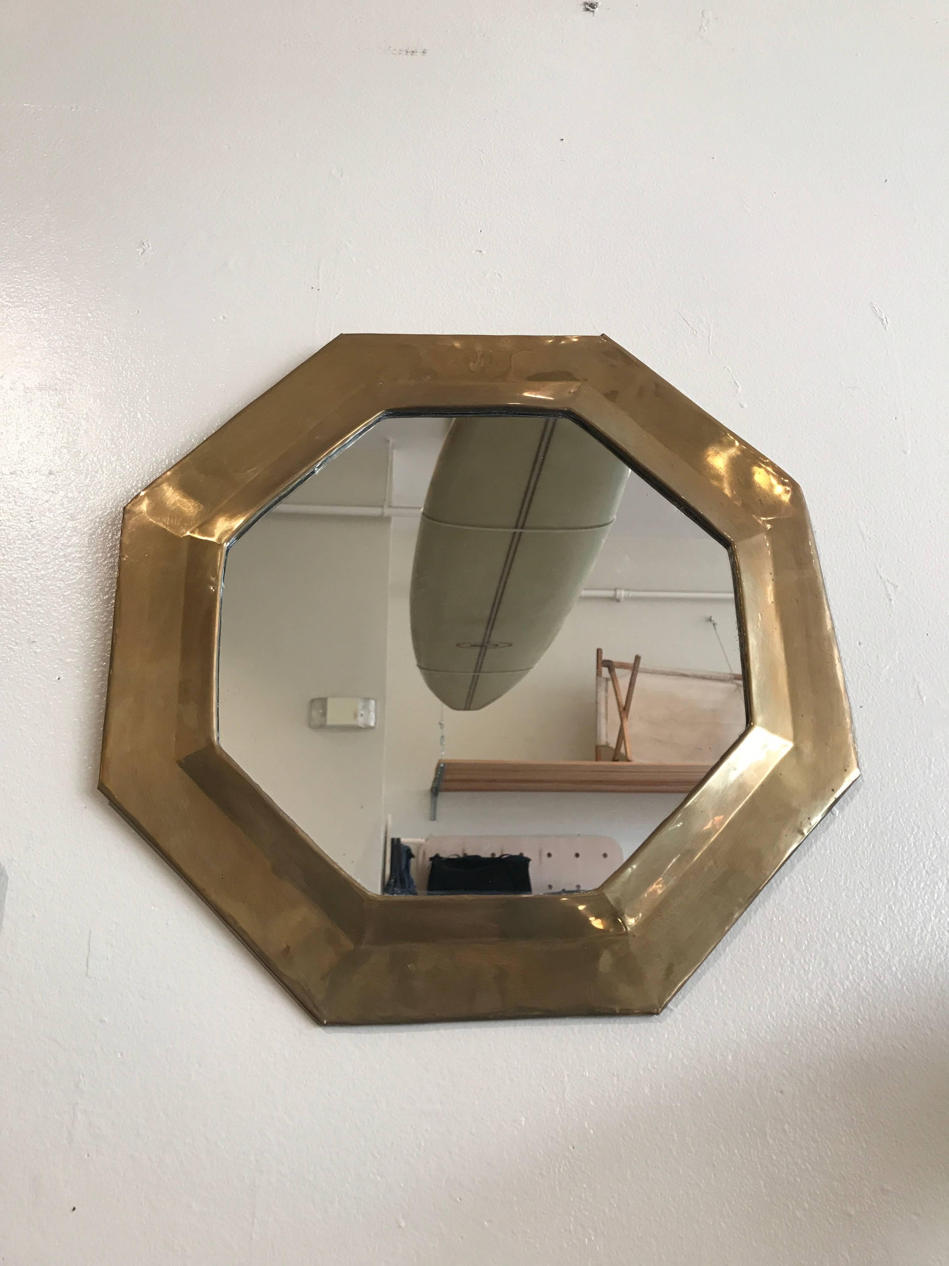 Mid-Century Modern 1960s Brass Octagonal Brass Mirror