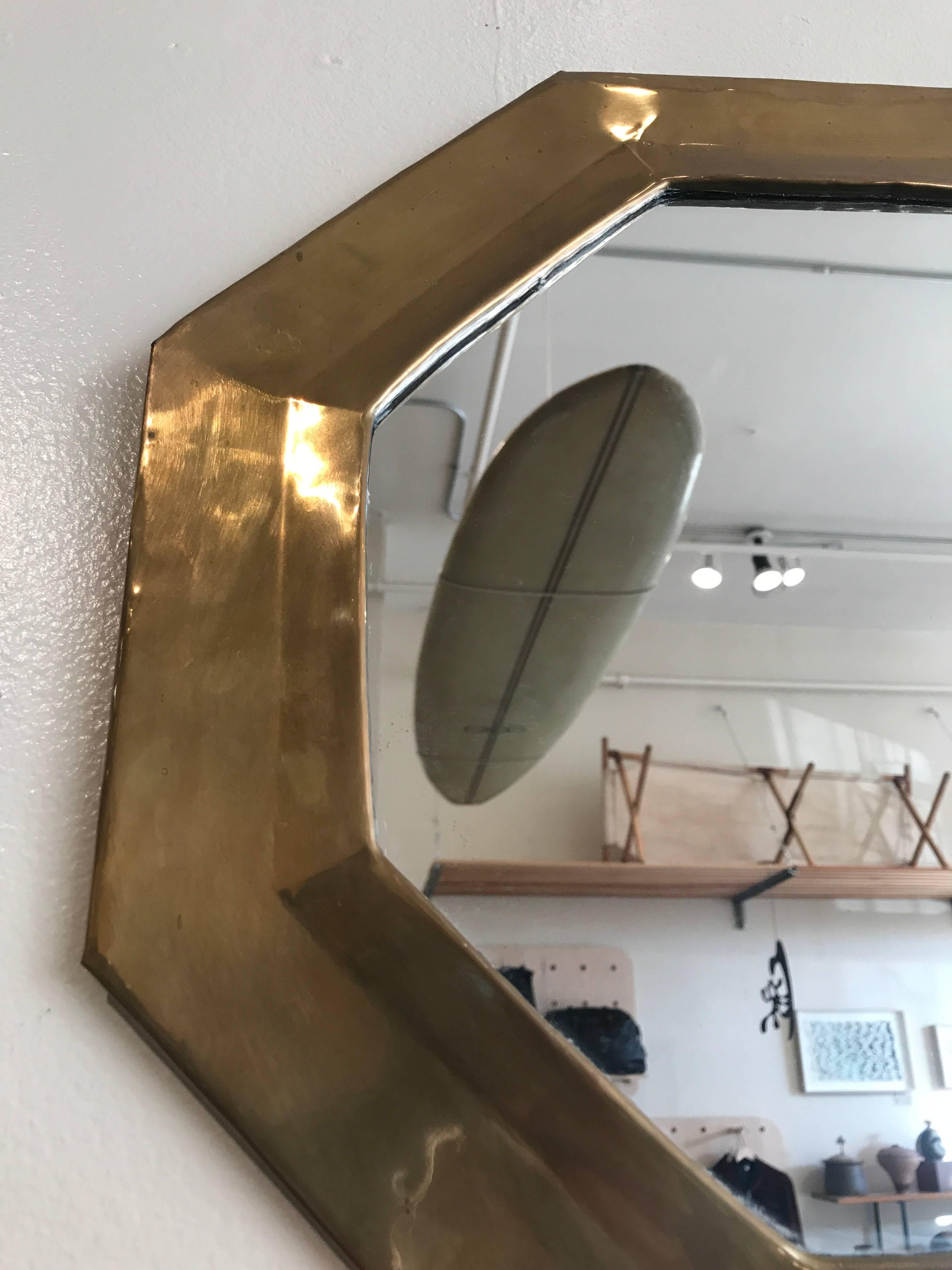 Unknown 1960s Brass Octagonal Brass Mirror