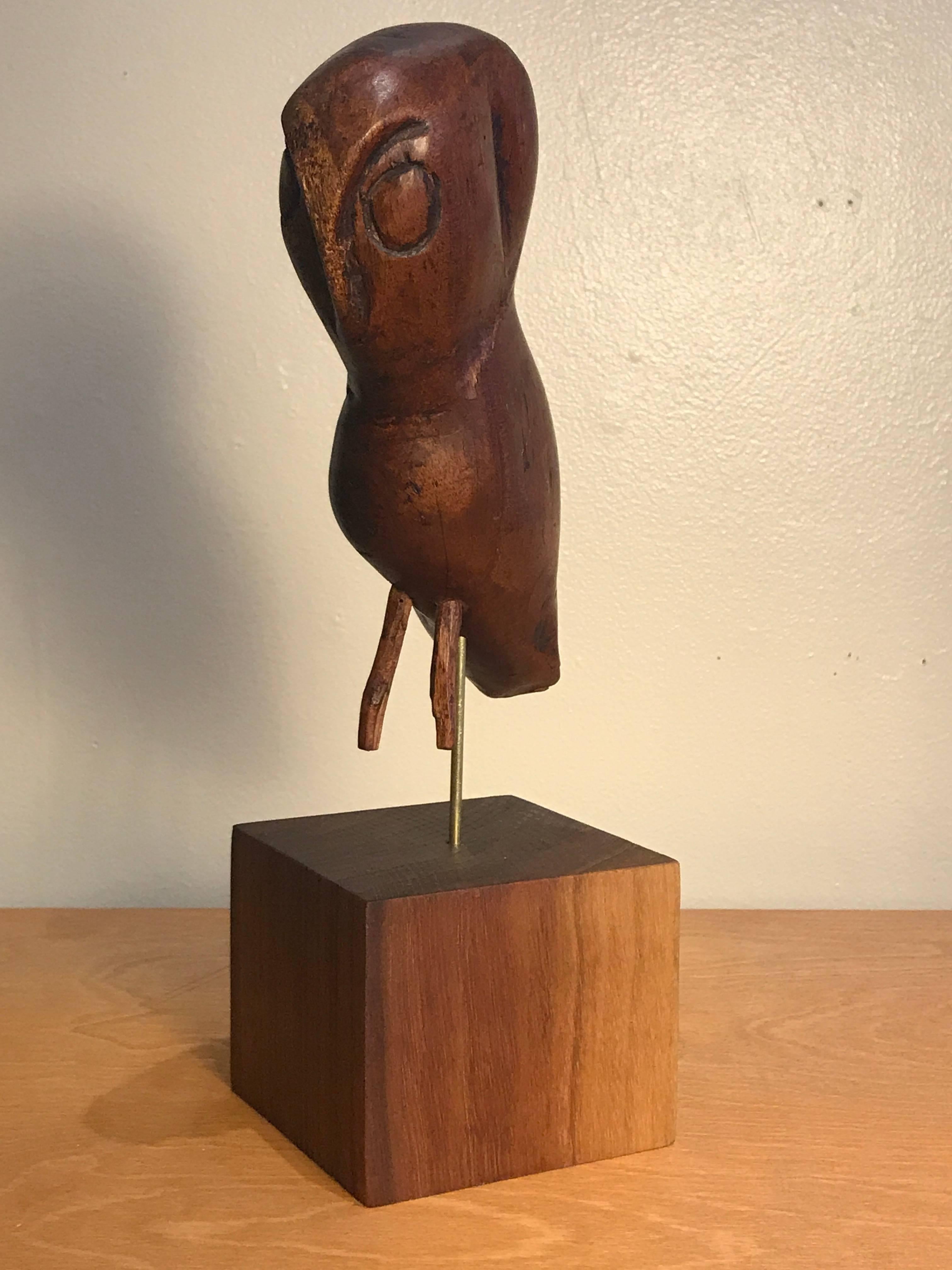 Folk Art Wooden Owl Americana Craft, Late 19th-Early 20th Century For Sale 2