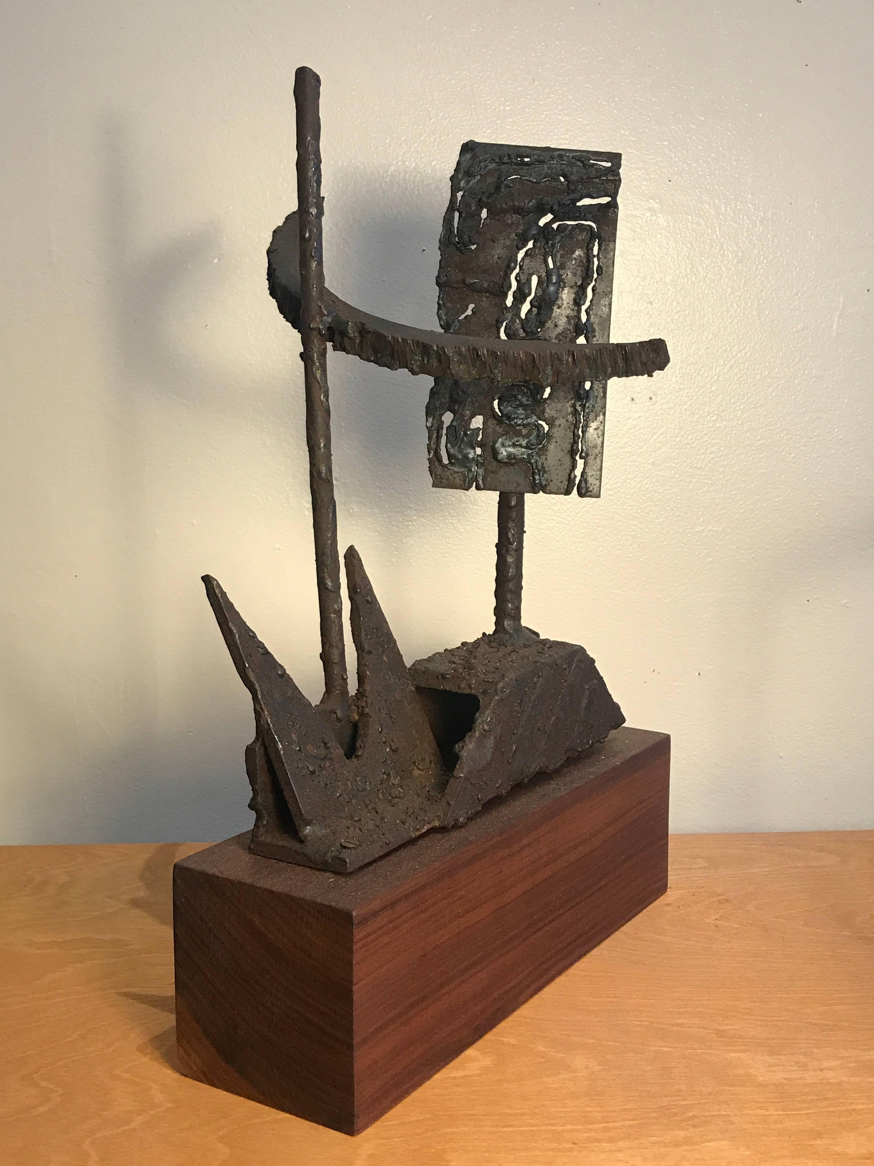 Welded 1970s Torch Cut Iron Brutalist Abstract Sculpture For Sale