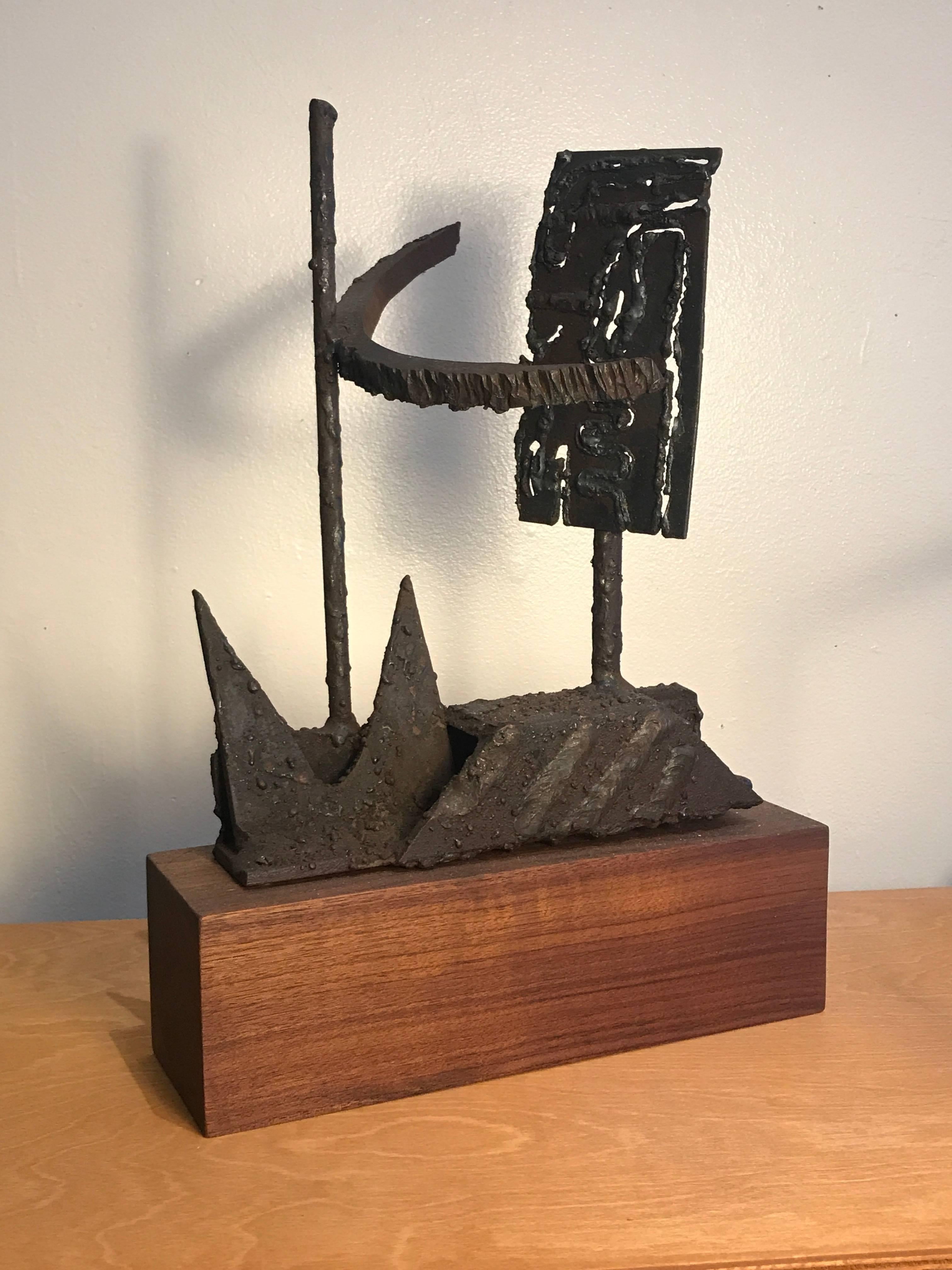 American 1970s Torch Cut Iron Brutalist Abstract Sculpture For Sale