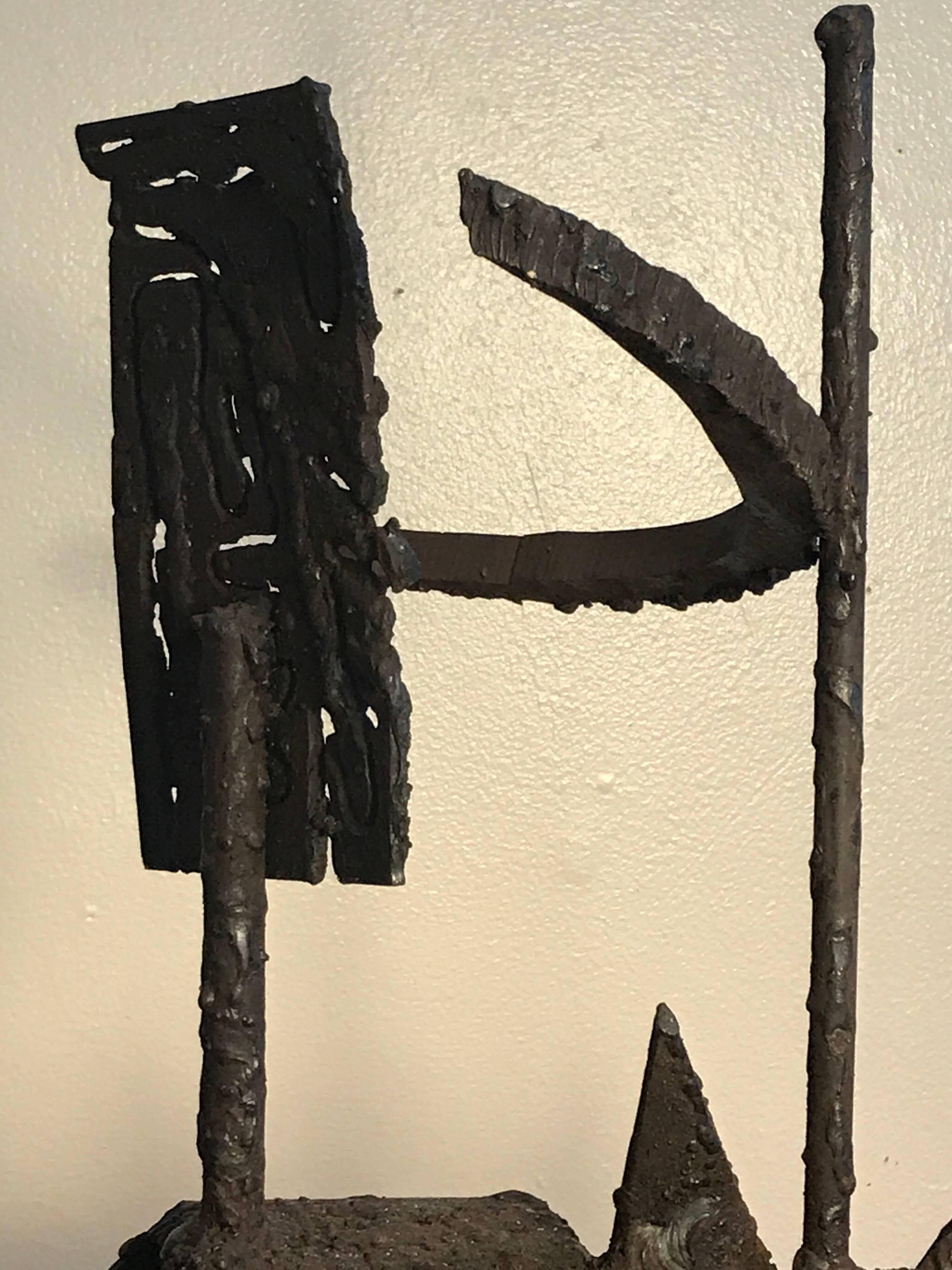 Late 20th Century 1970s Torch Cut Iron Brutalist Abstract Sculpture For Sale