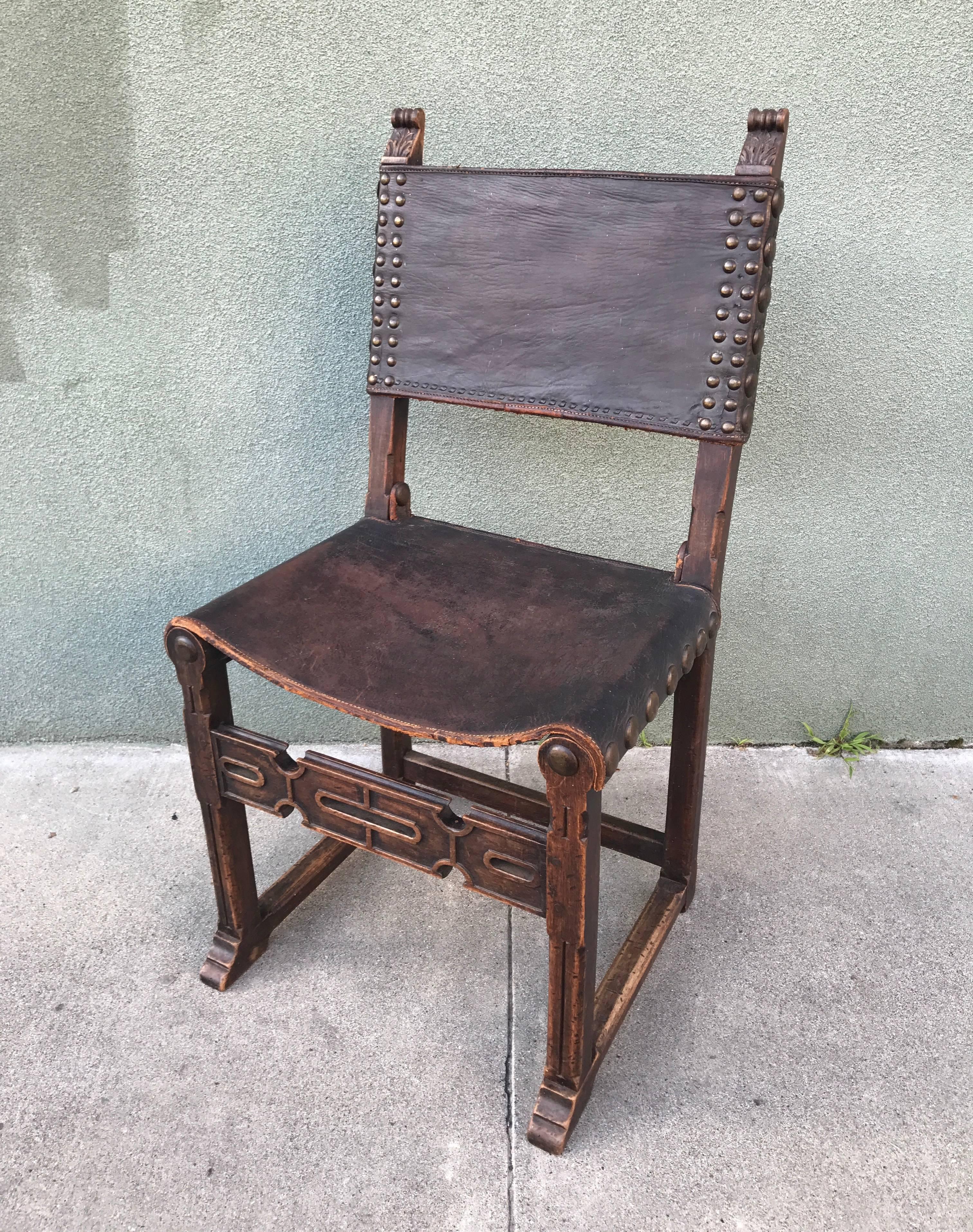 Brass Spanish Revival Side Chair, 1920s