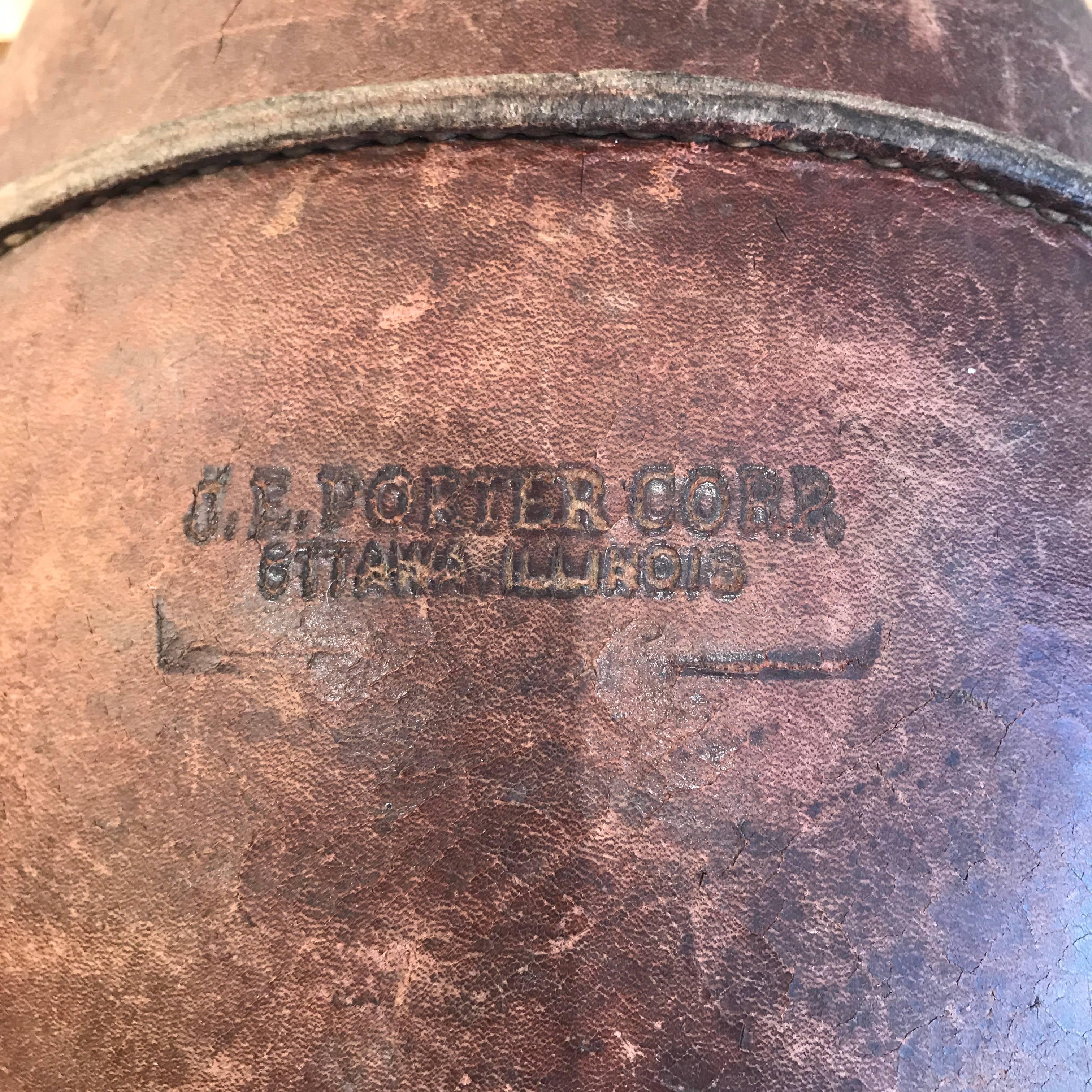 Vintage Leather Medicine Ball J. E. Porter Corp, 1950s In Good Condition For Sale In San Francisco, CA