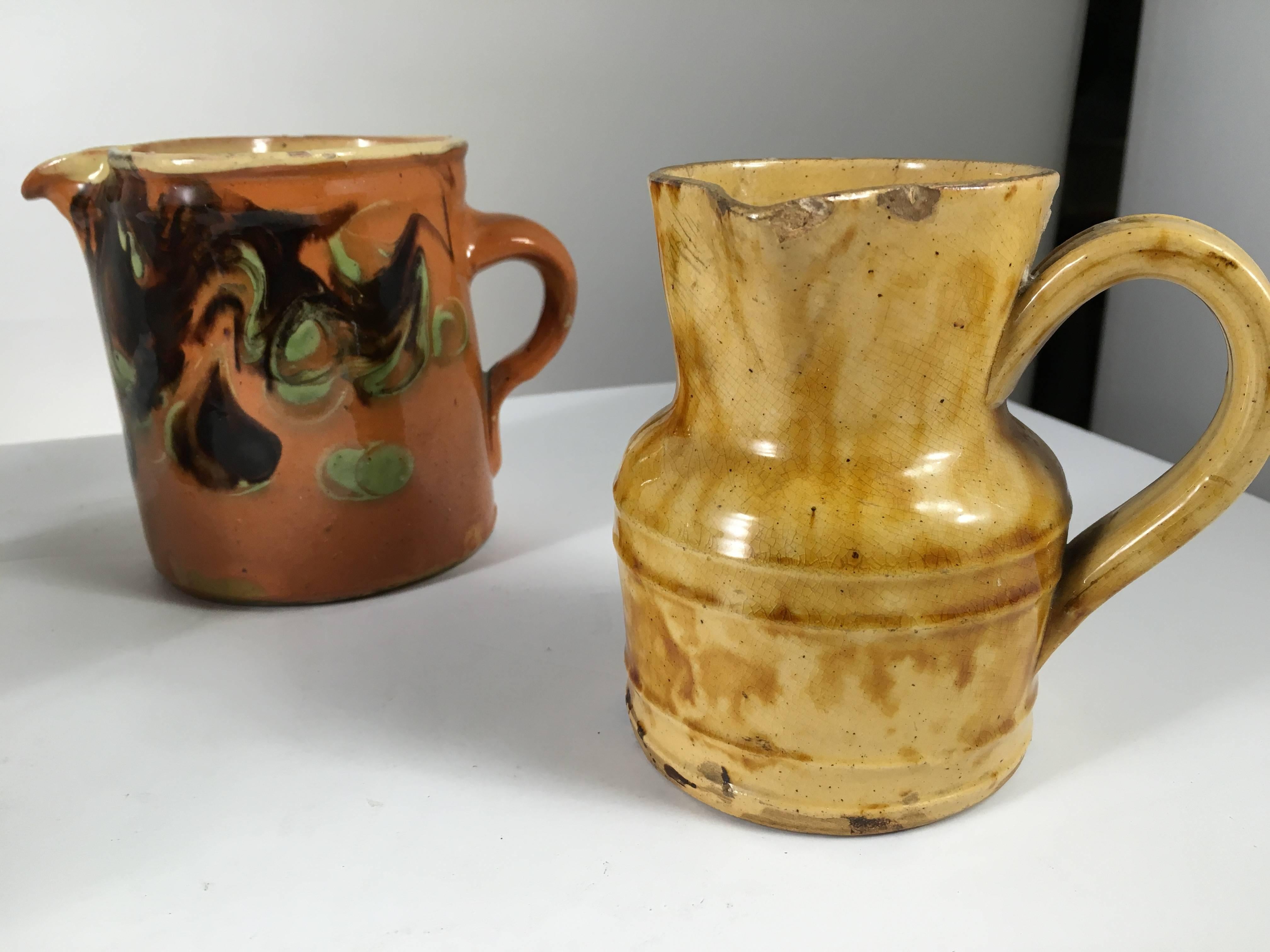 Collection of Eight Small French Provincial Jaspe Cream Pitchers, 19th Century 2