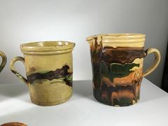 Collection of Five French Provincial Jaspe Pitchers, 19th Century