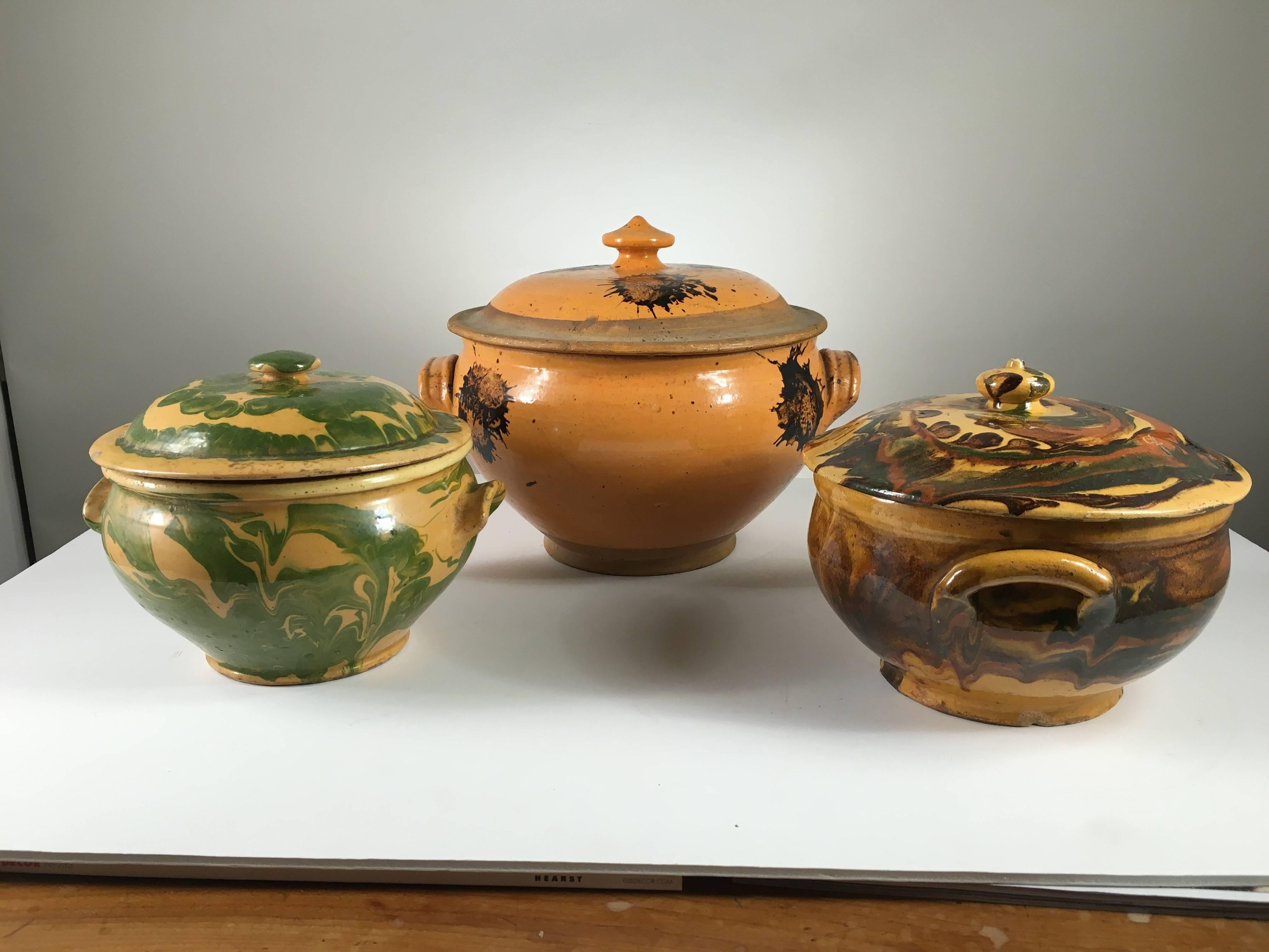 Pottery Collection of Three French Provincial Jaspe Tureens, 19th Century