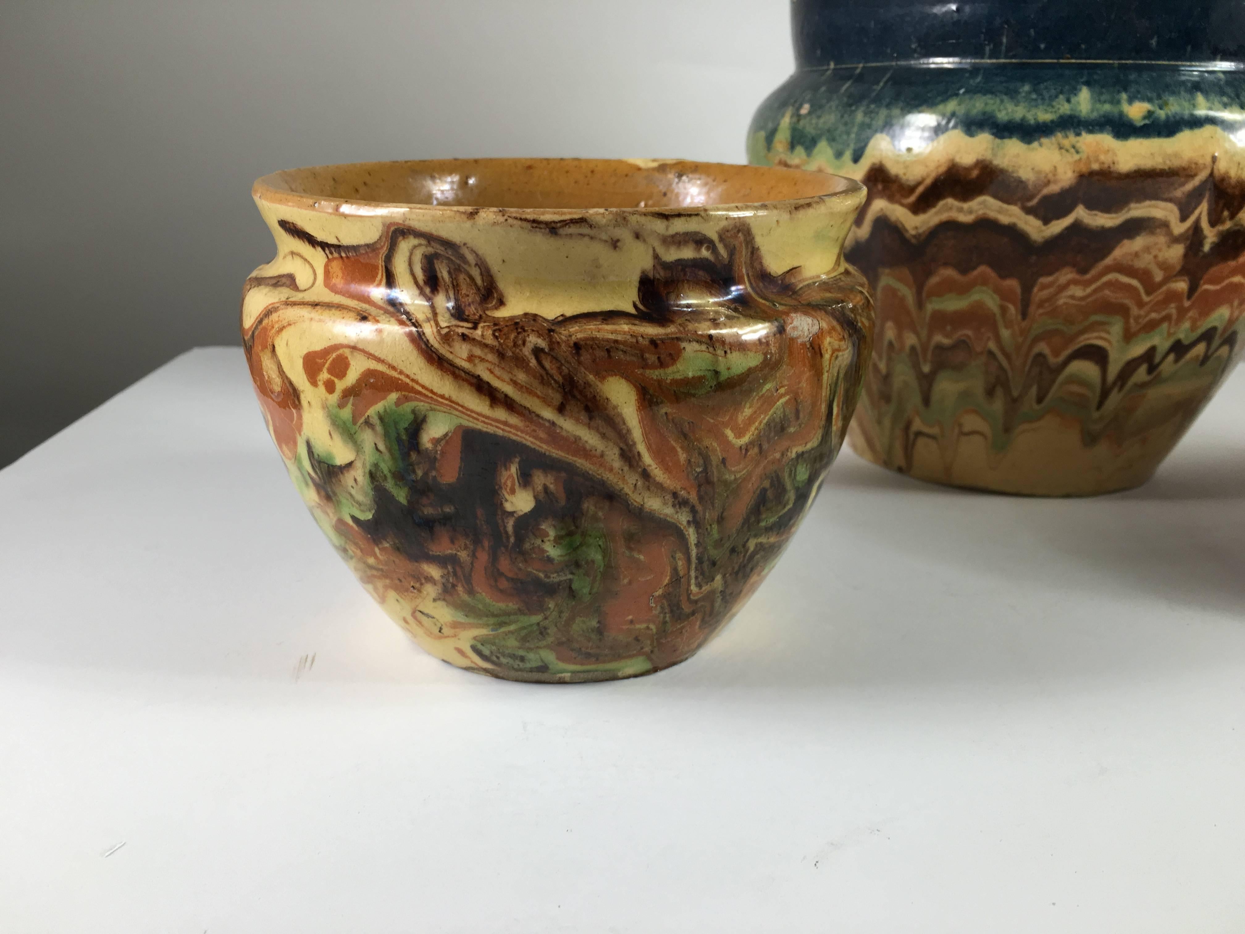 Pottery Collection of Three French Provincial Jaspe Bowls