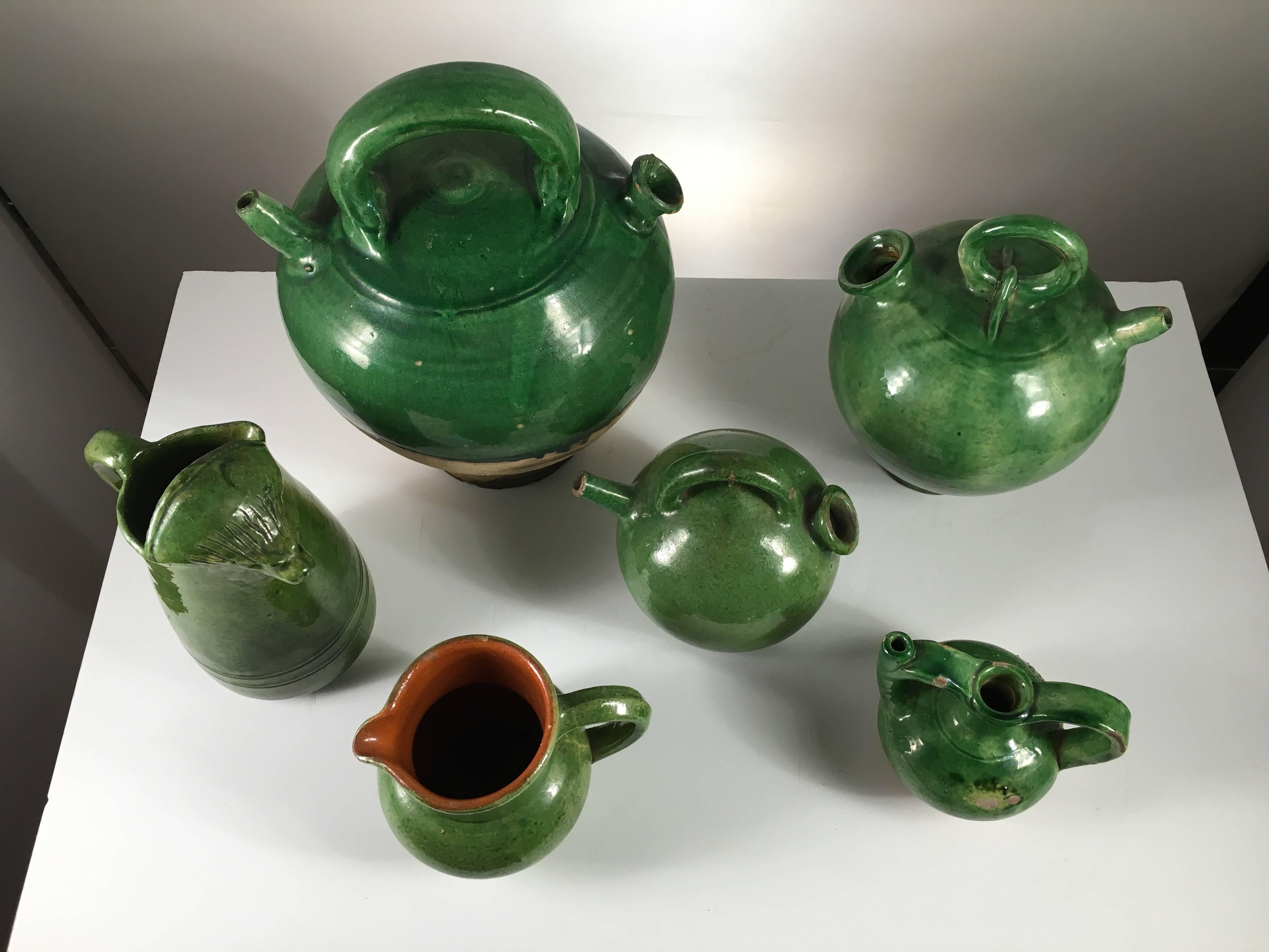 French Provincial Collection of Green Provencale Pottery, French, 19th & 20th Century