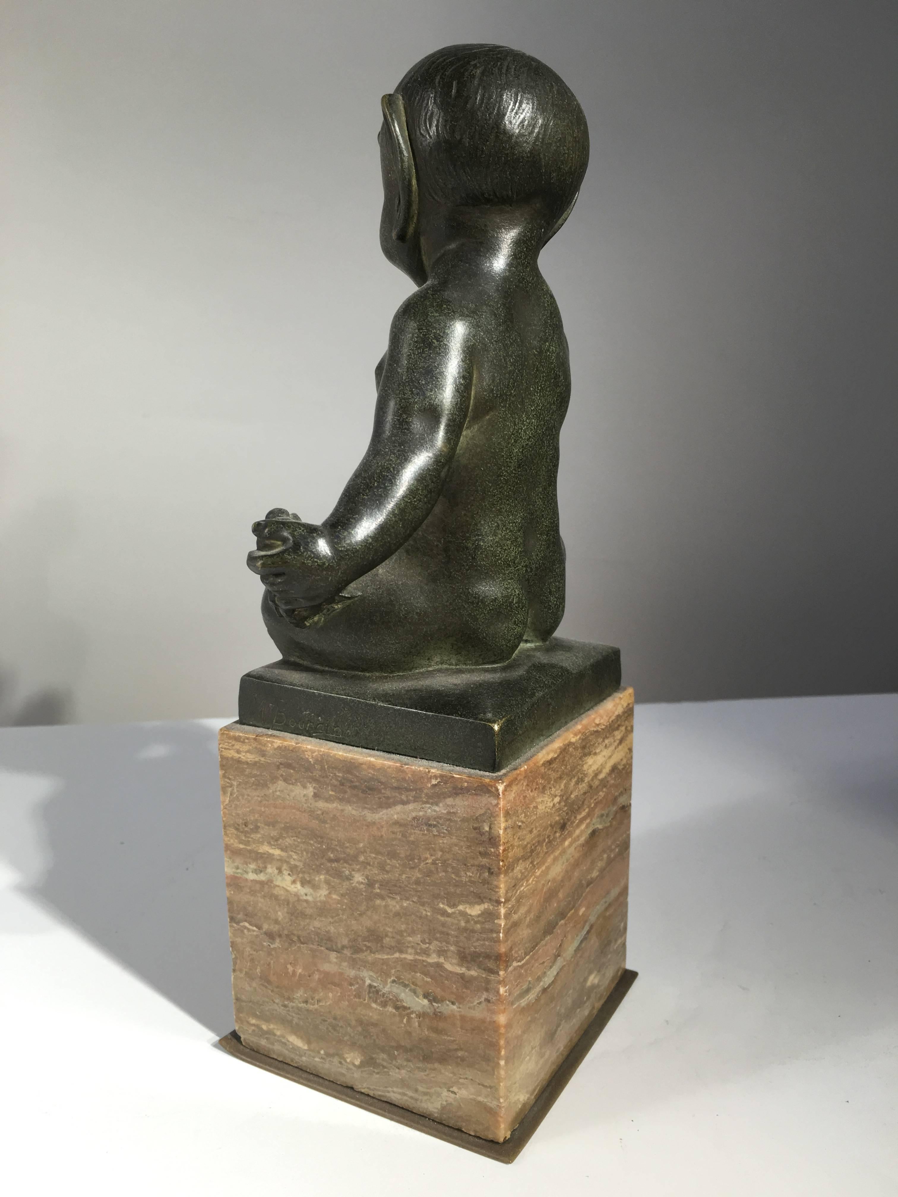 Romantic Seated Faun Bronze, Marcel-Andre Bouraine, circa 1930 For Sale