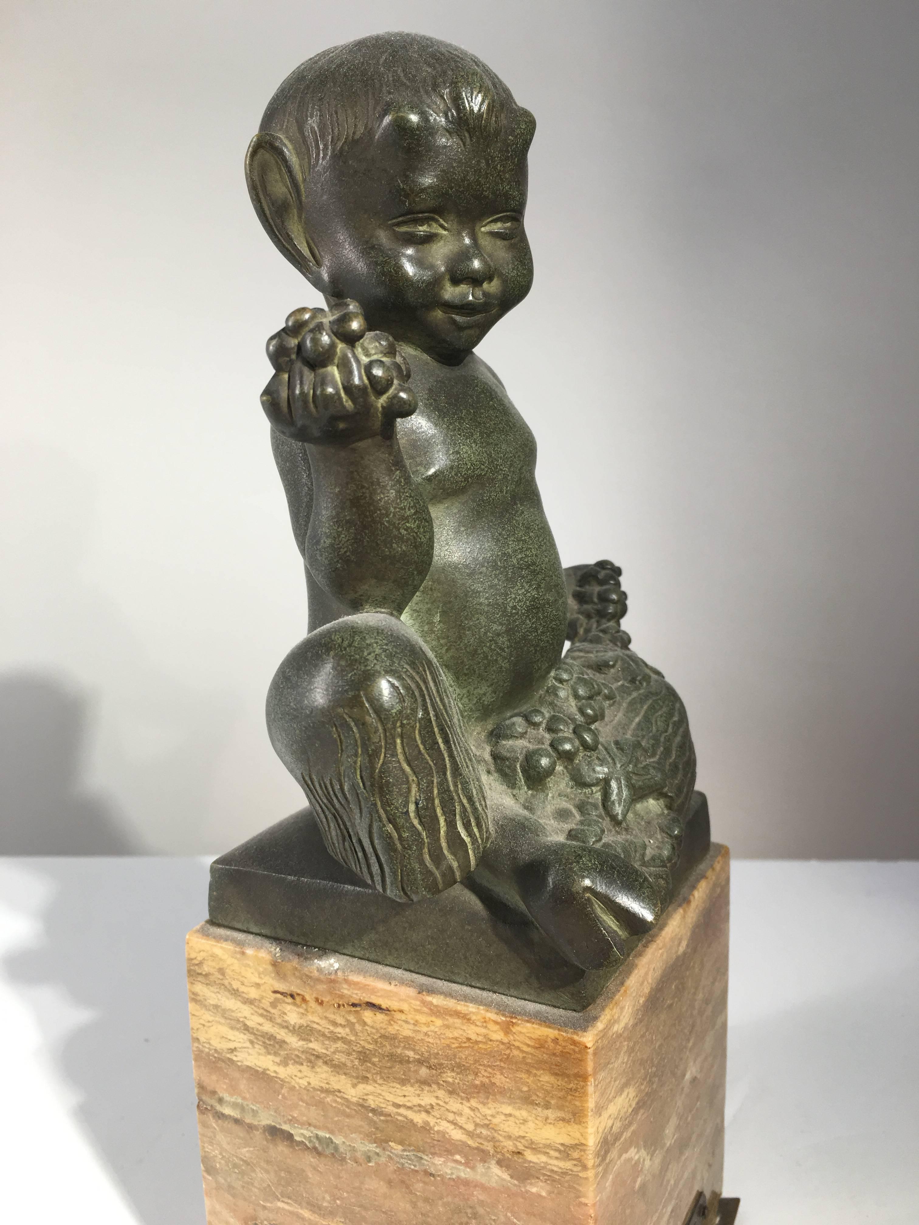 20th Century Seated Faun Bronze, Marcel-Andre Bouraine, circa 1930 For Sale