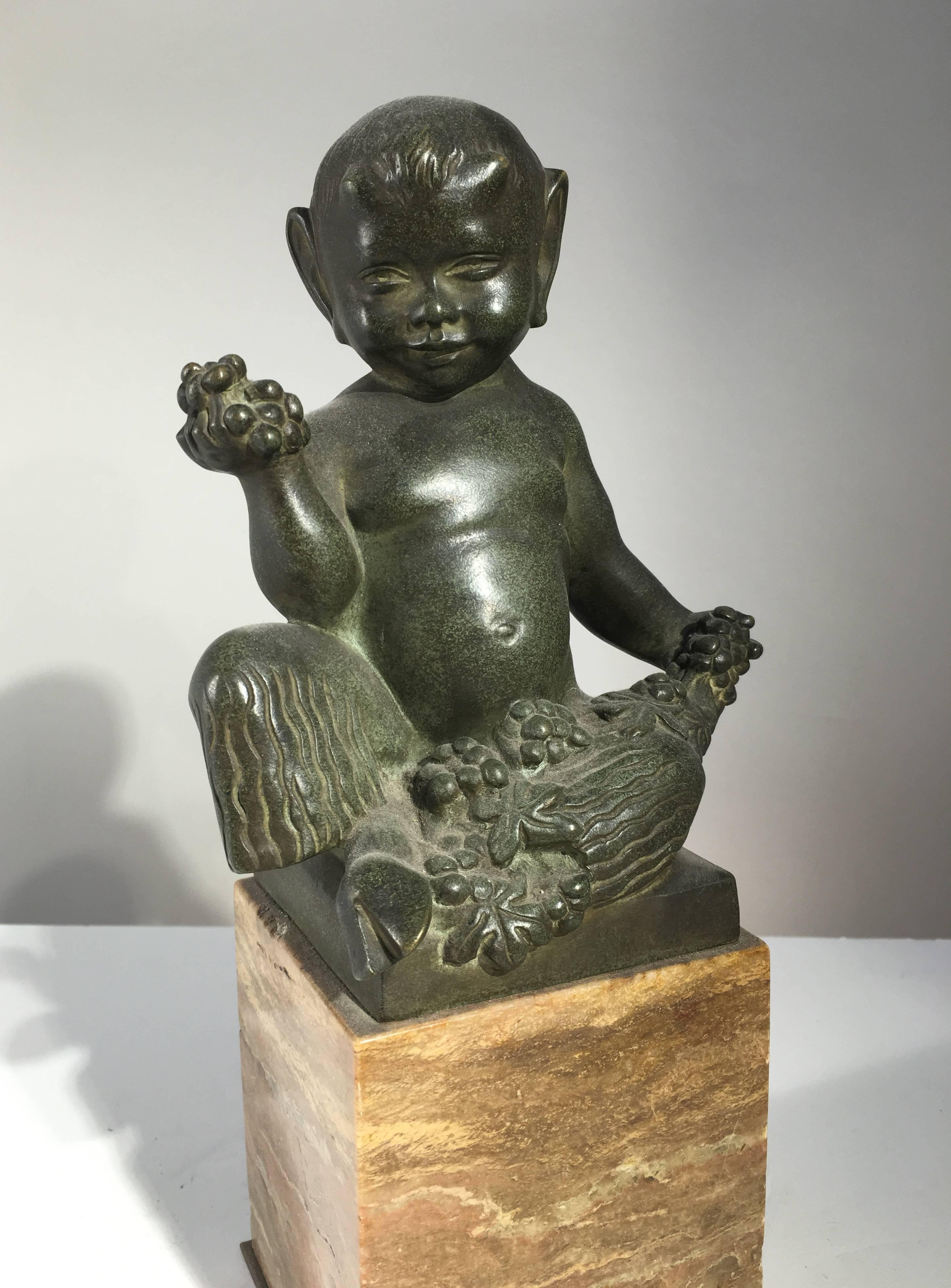 Seated Faun Bronze, Marcel-Andre Bouraine, circa 1930 For Sale 1
