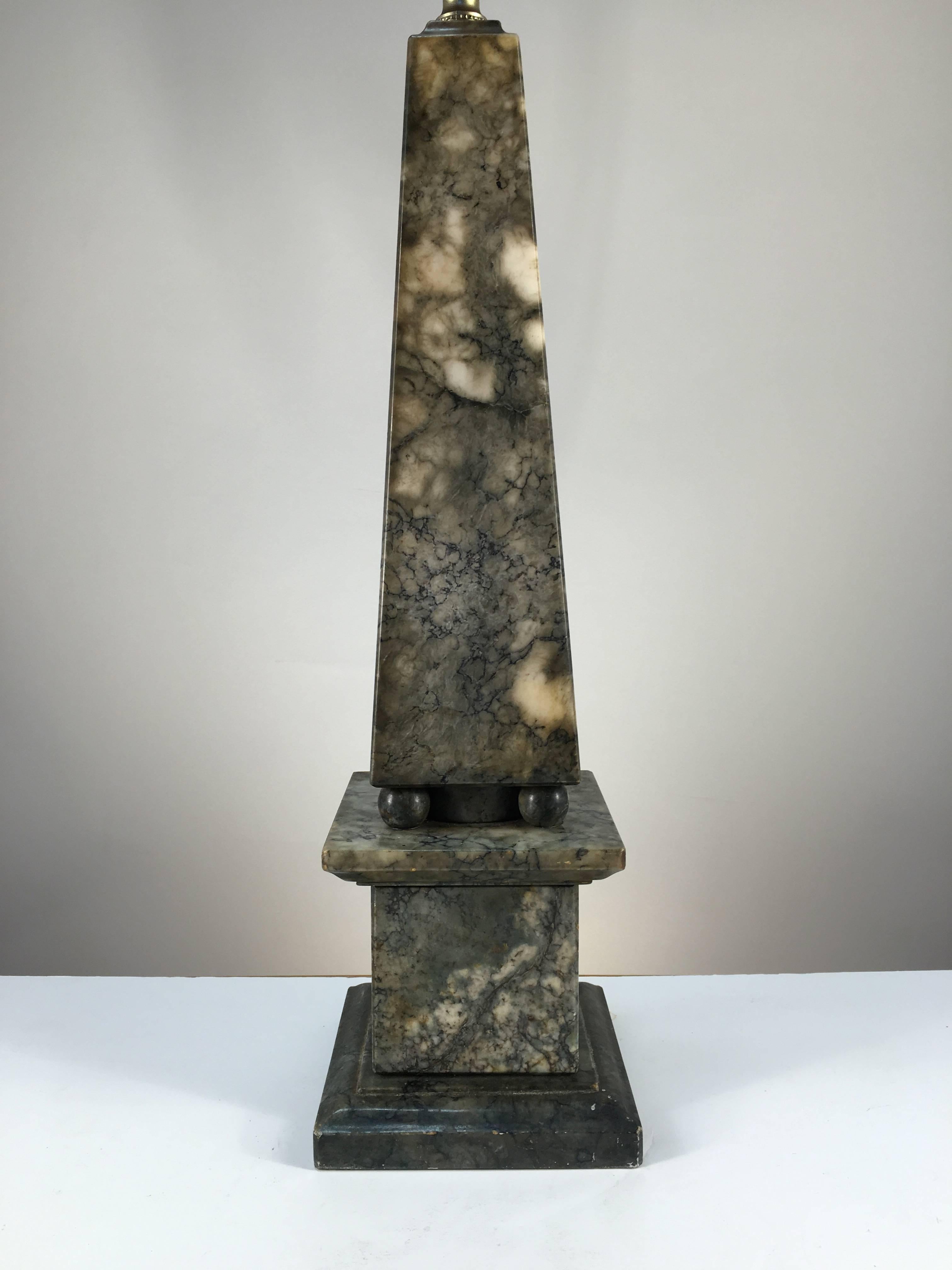 Neoclassical Marble Obelisk Table Lamp, 1930s