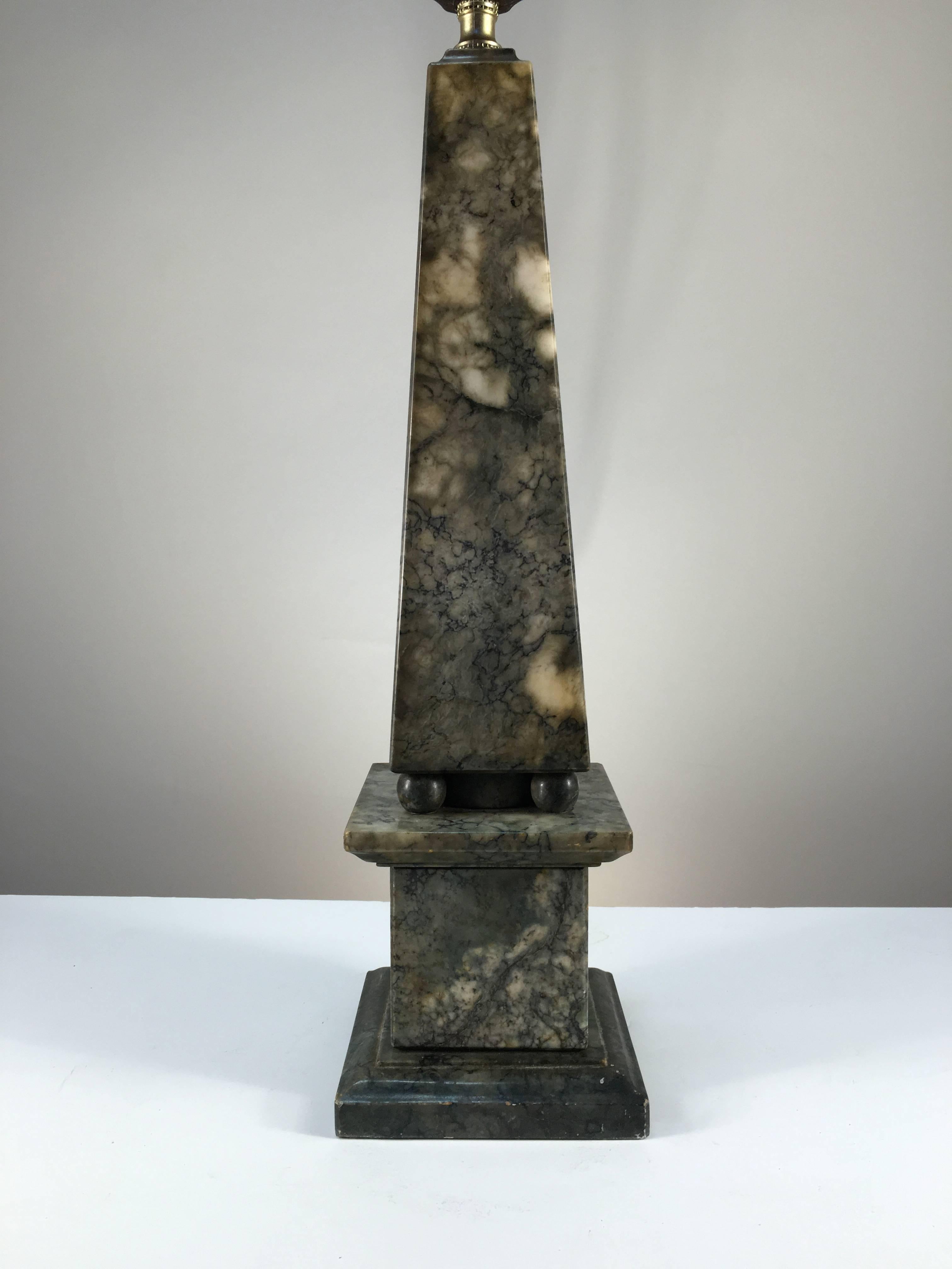 20th Century Marble Obelisk Table Lamp, 1930s