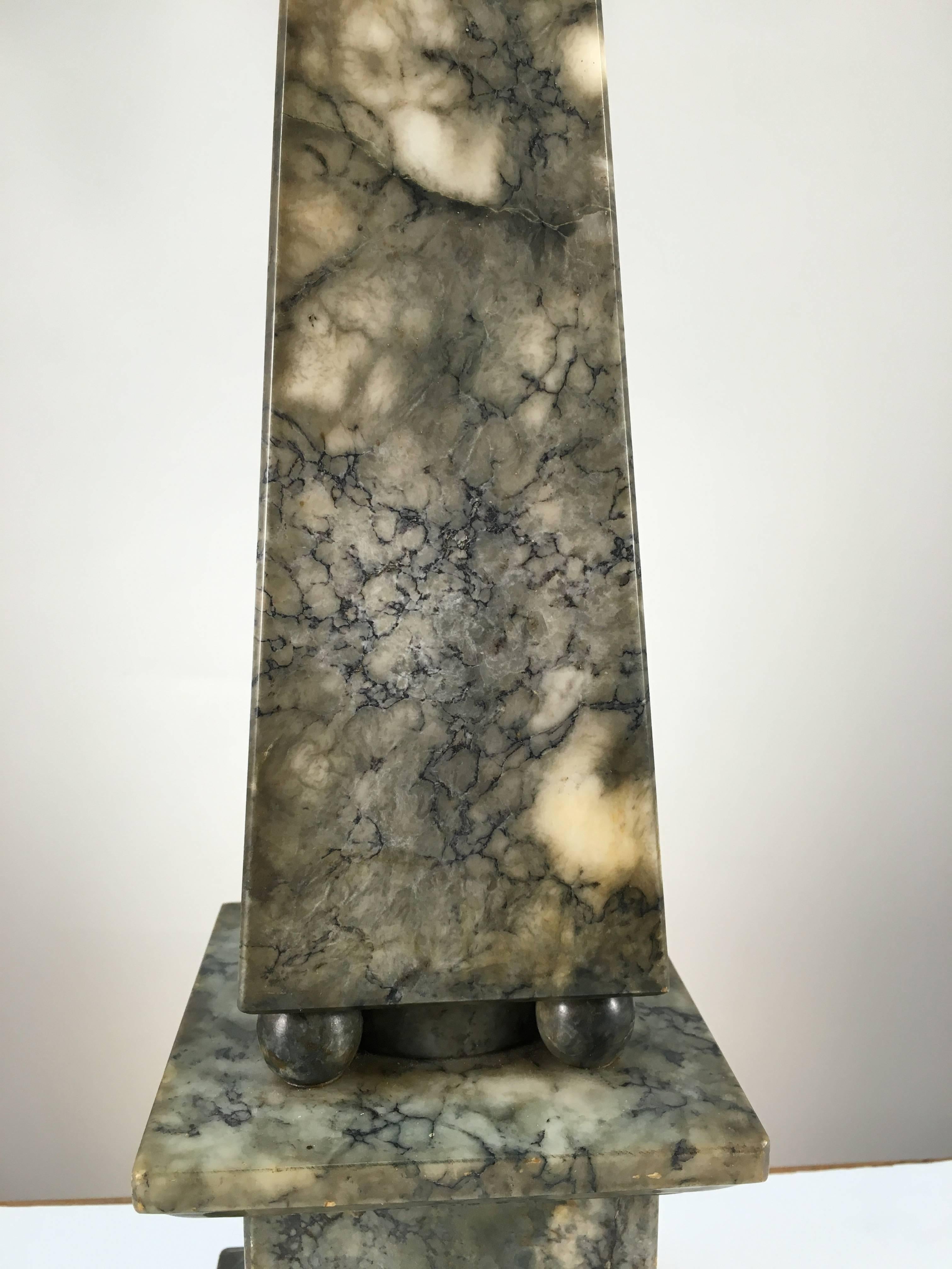 Marble Obelisk Table Lamp, 1930s In Excellent Condition In Doylestown, PA