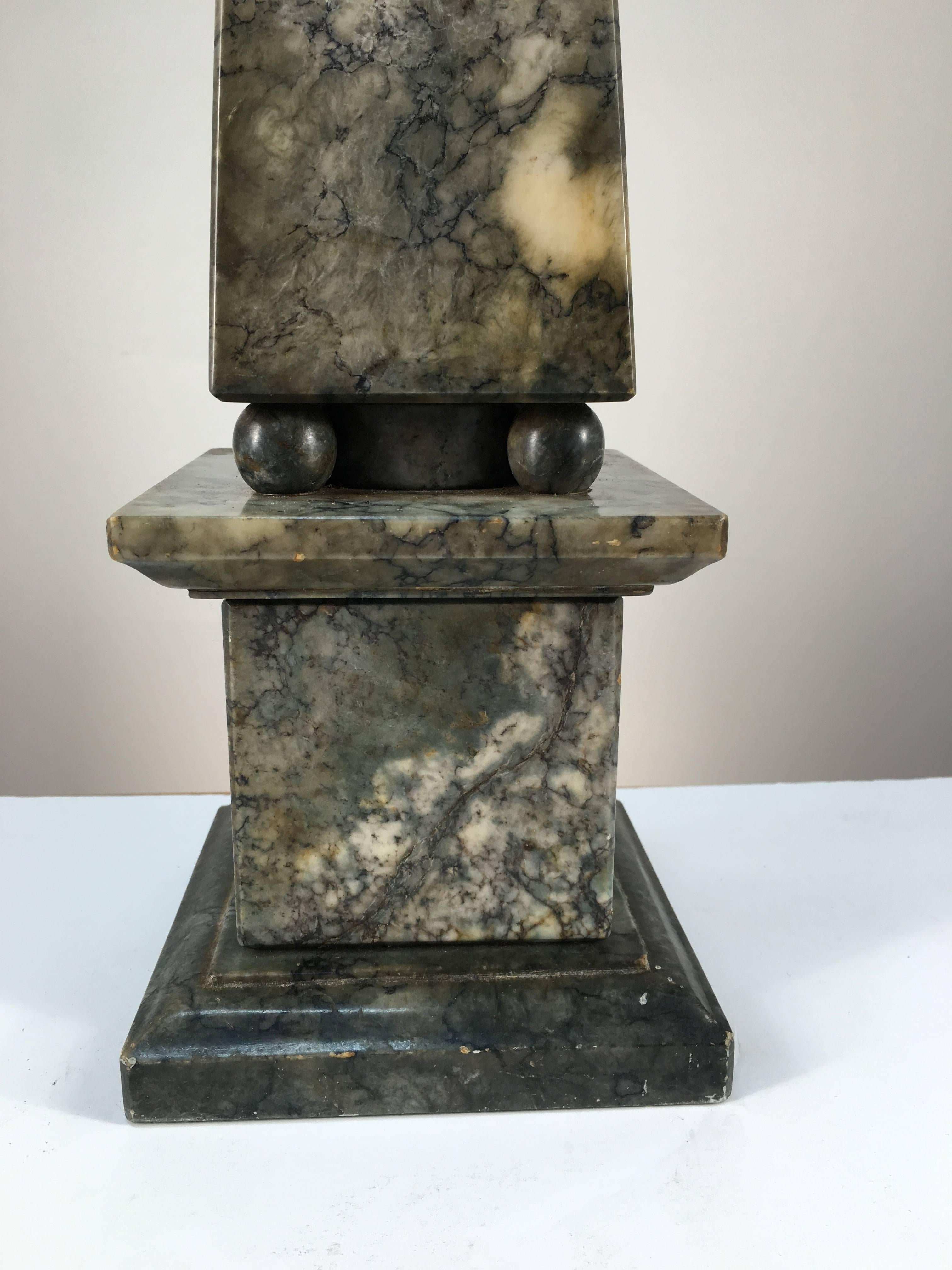 French Marble Obelisk Table Lamp, 1930s