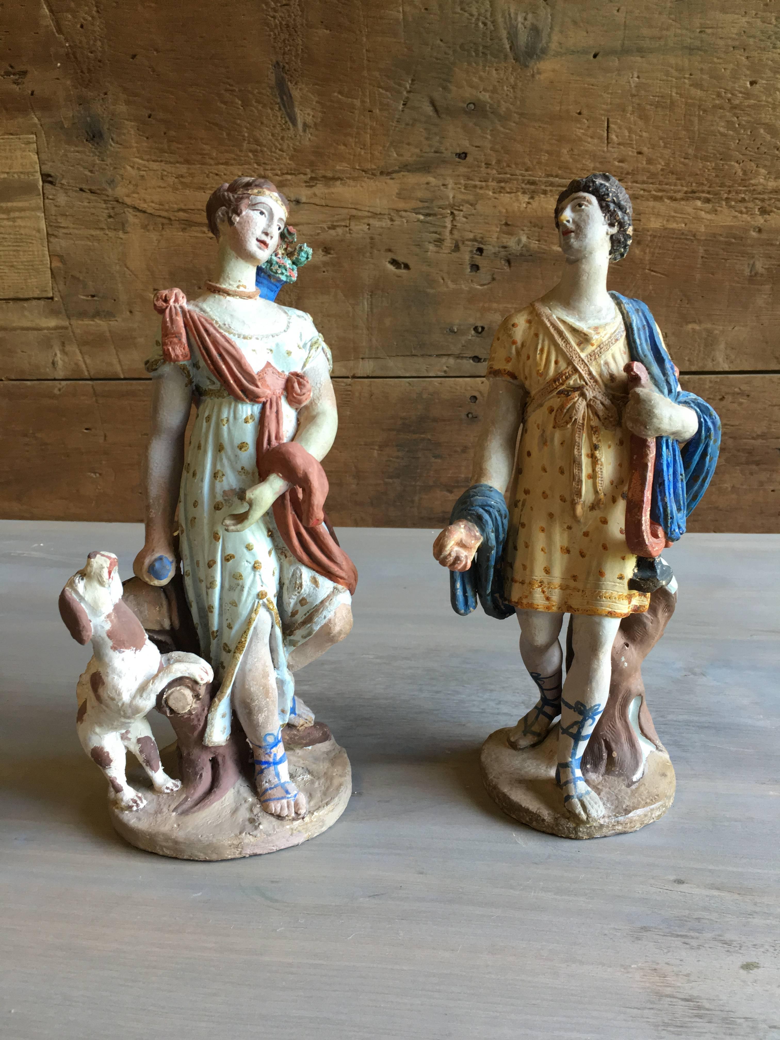 Terracotta Pair of Classical Figurines, 18th Century For Sale
