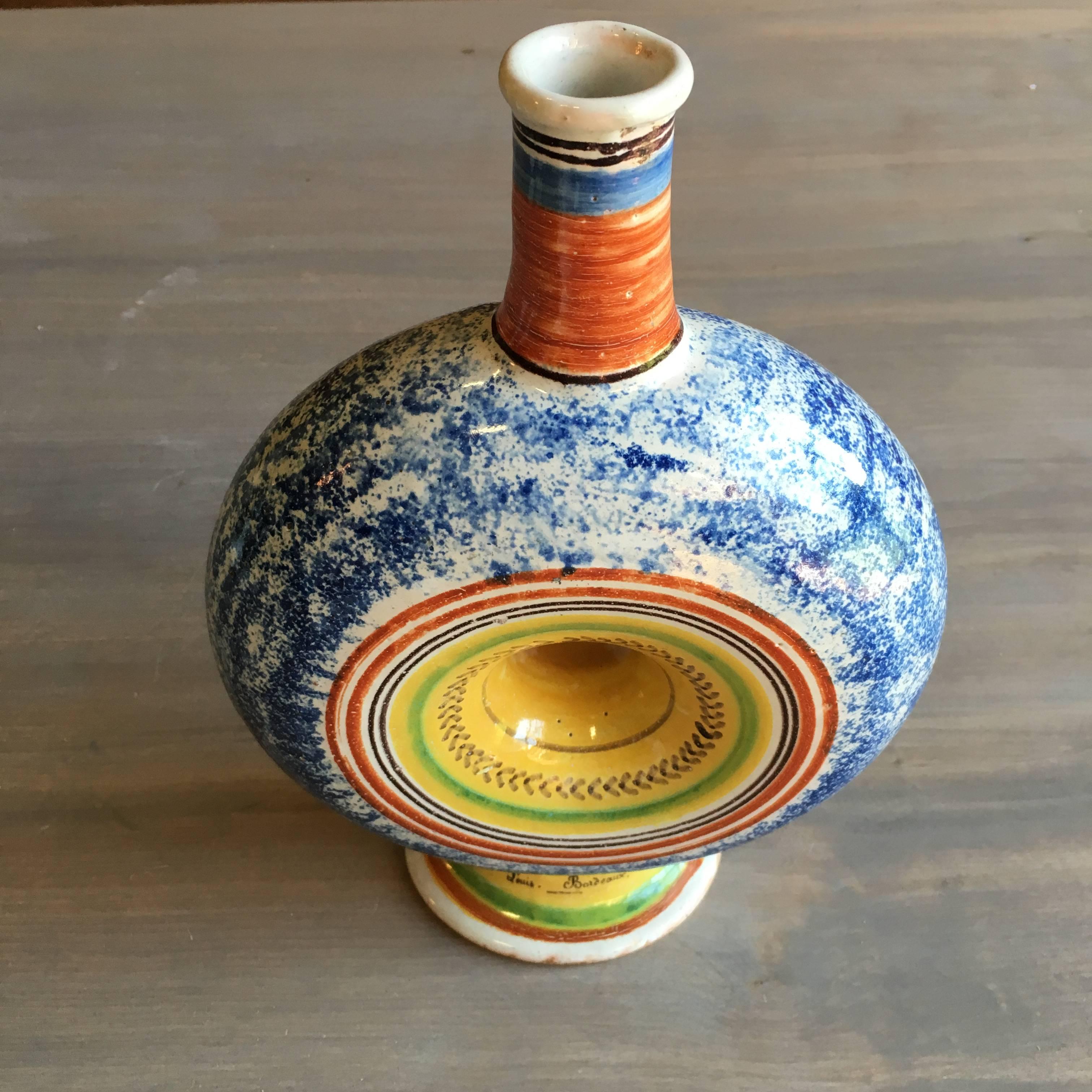 19th Century French Faience Bottle, Dated 1838 In Excellent Condition For Sale In Doylestown, PA
