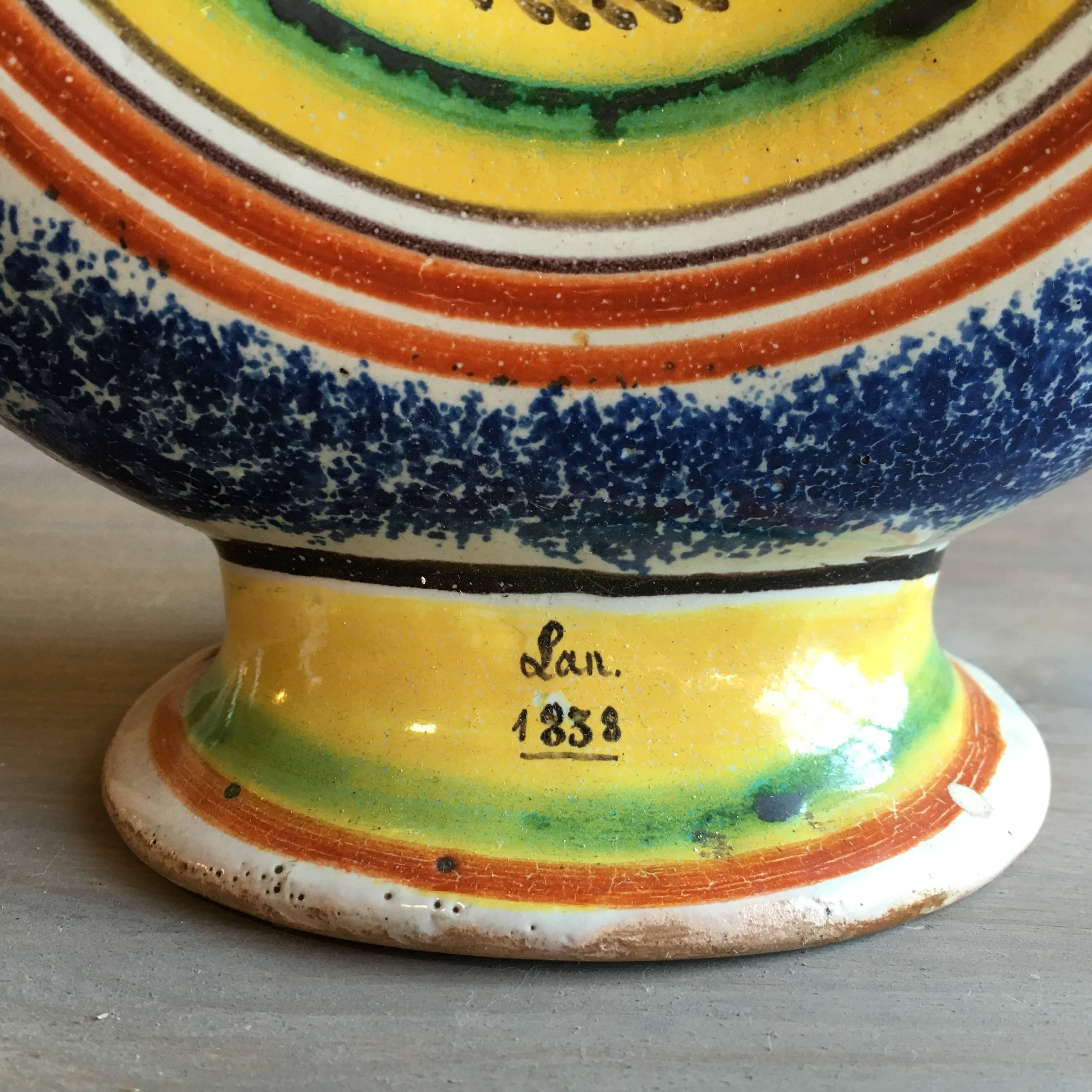 19th Century French Faience Bottle, Dated 1838 For Sale 2