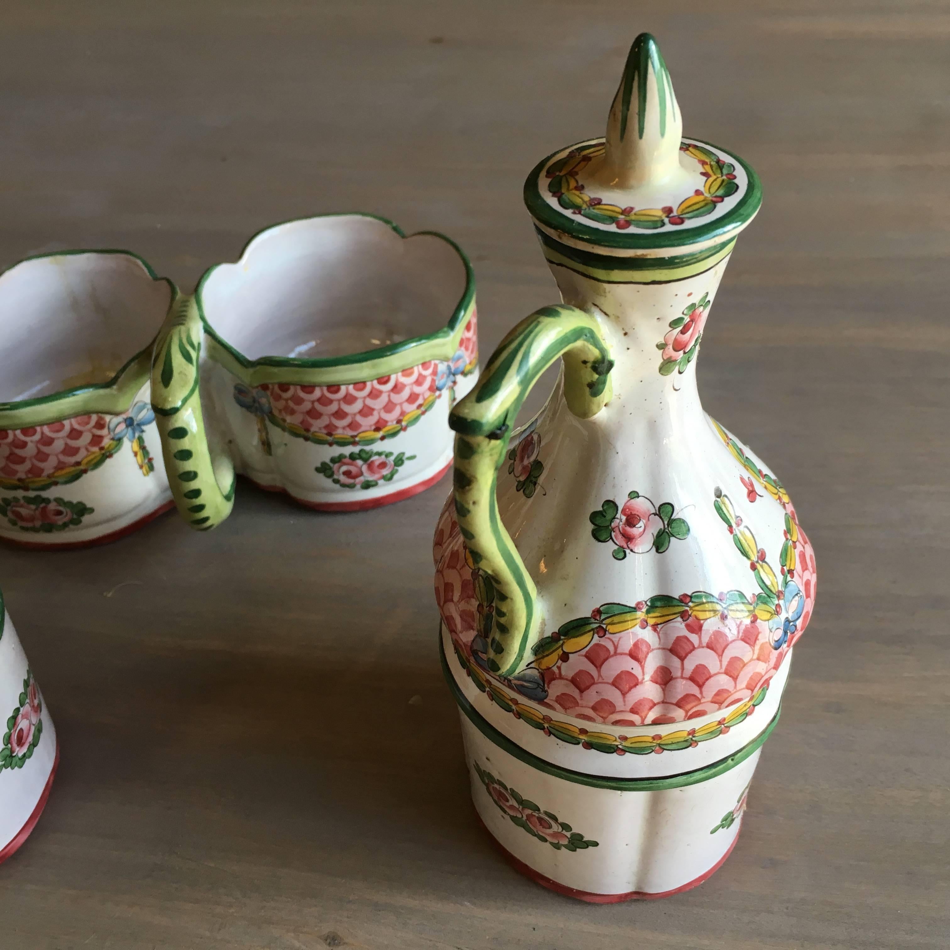 18th Century French Faience Cruet Set In Excellent Condition In Doylestown, PA