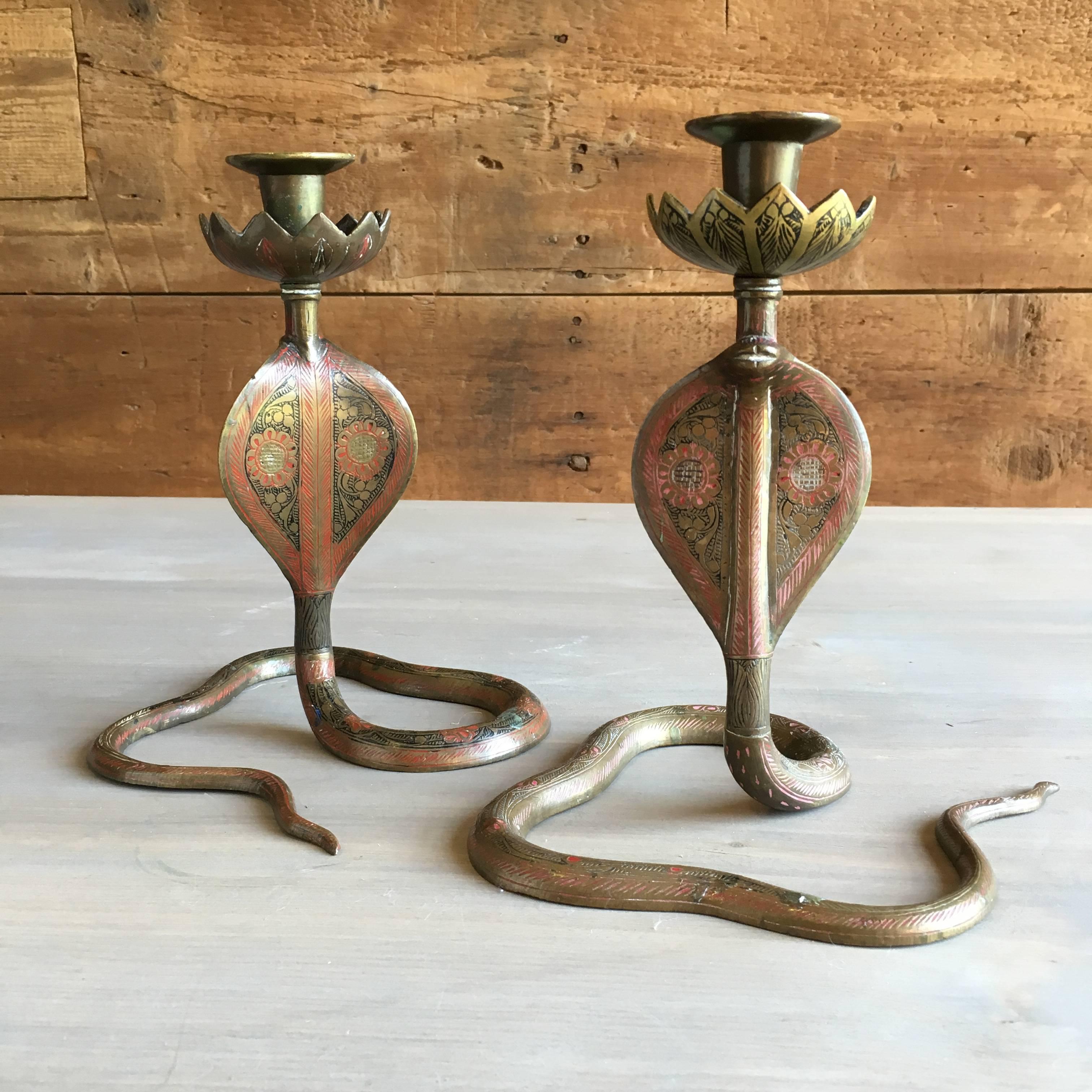 Moroccan Pair of Cobra Form Candlesticks, 1940s