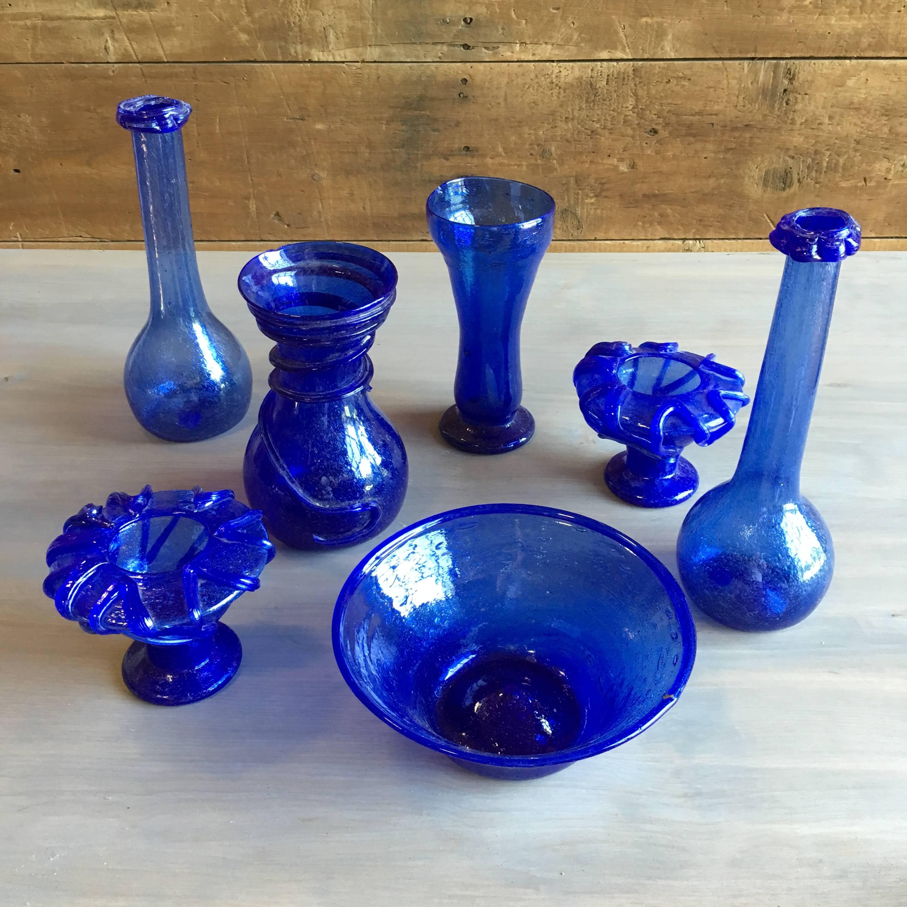 Collection of Cobalt Blue Blown Glass from Afghanistan In Excellent Condition In Doylestown, PA